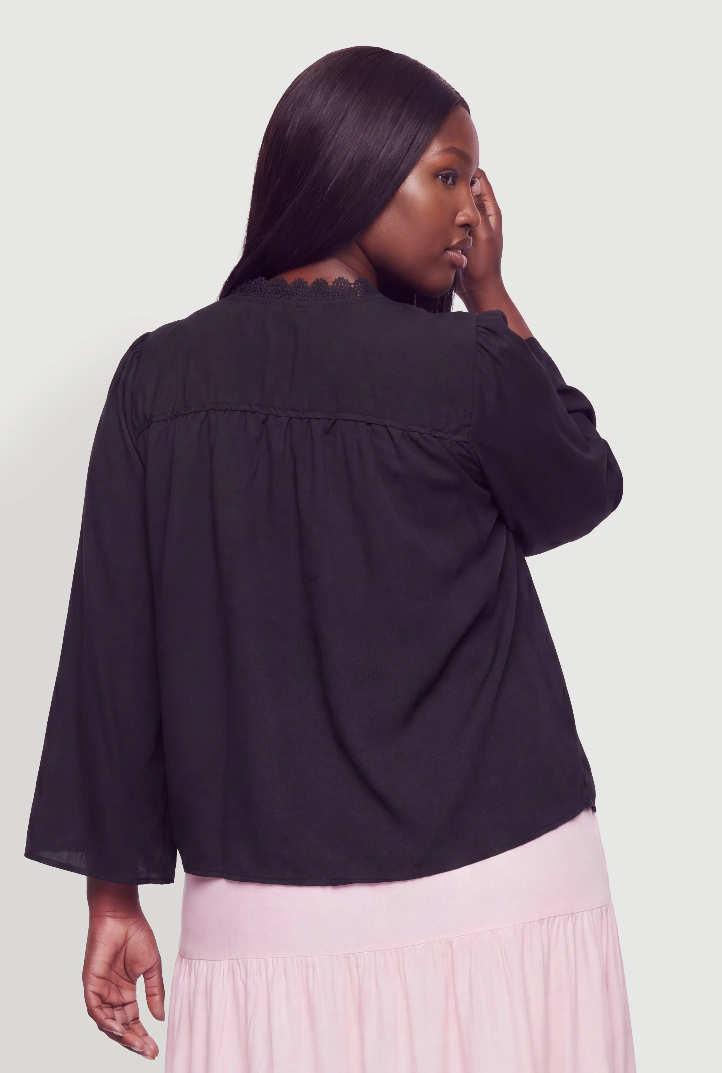 Plus Size Crochet Trim Long Sleeve Blouse sold by Rainbow product image thumbnail 5