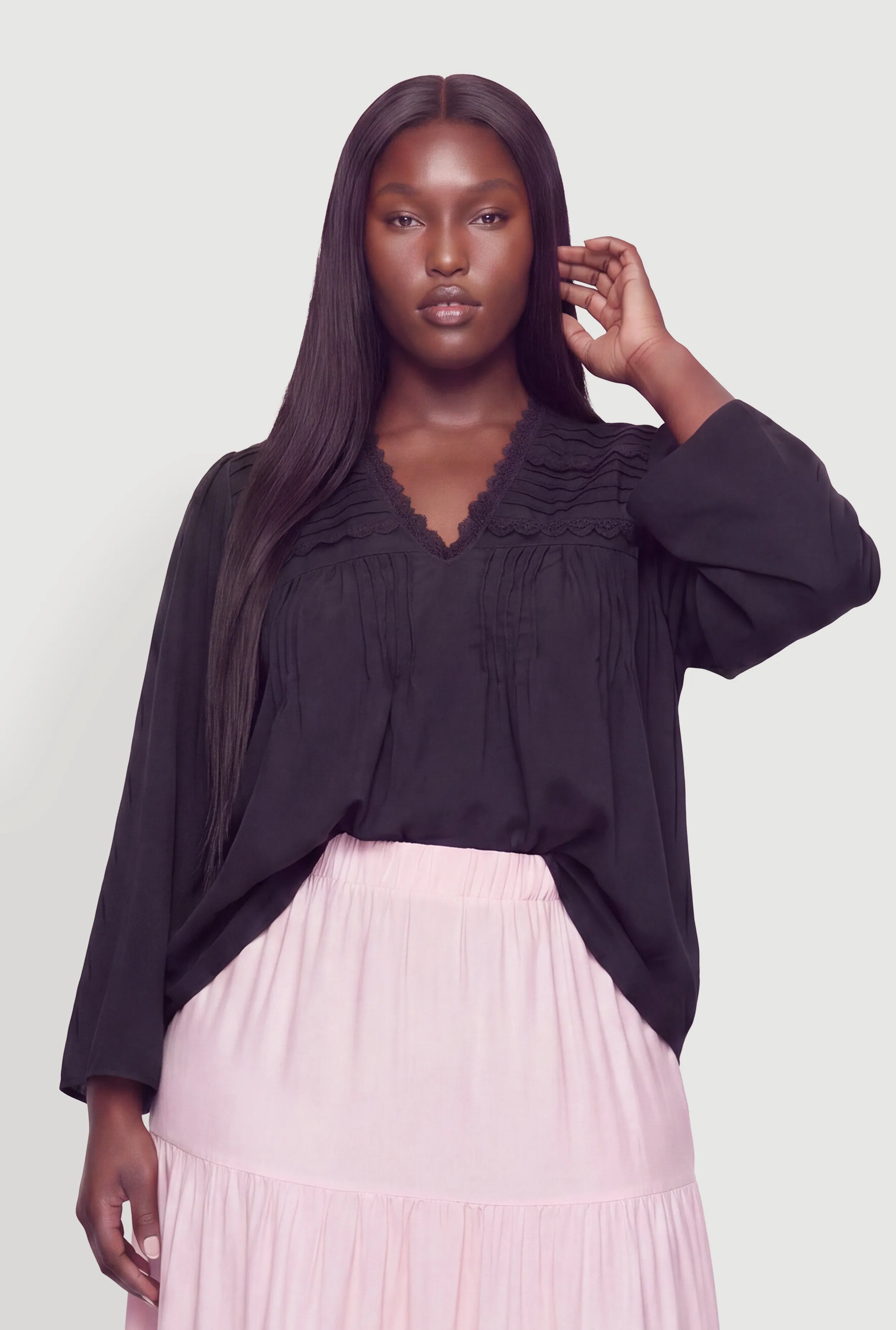 Plus Size Crochet Trim Long Sleeve Blouse sold by Rainbow product image thumbnail 2
