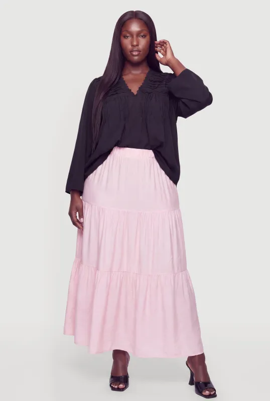 Plus Size Crochet Trim Long Sleeve Blouse made by Rainbow
