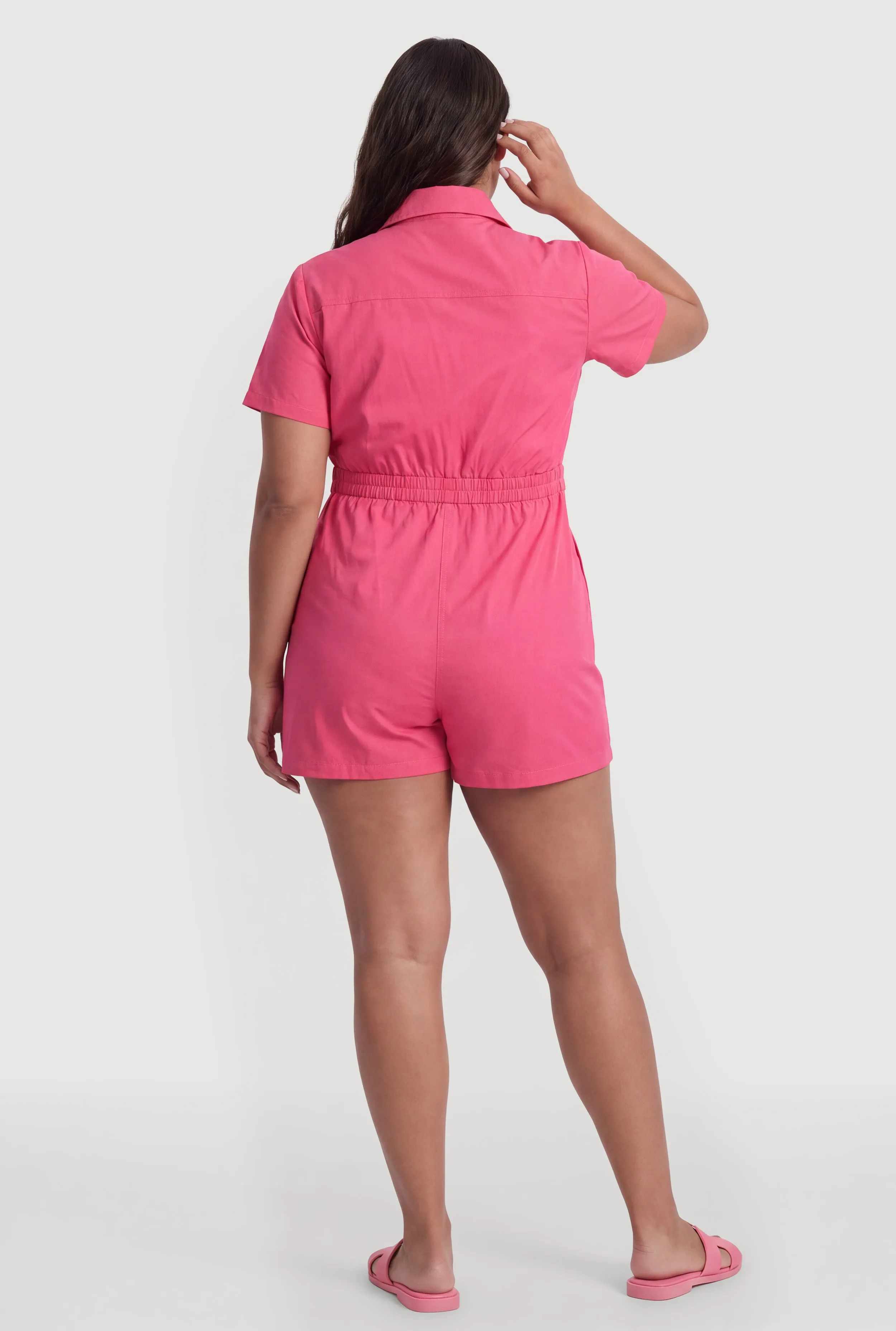 Plus Size Solid Button Front Short Sleeve Romper sold by Rainbow product image thumbnail 3