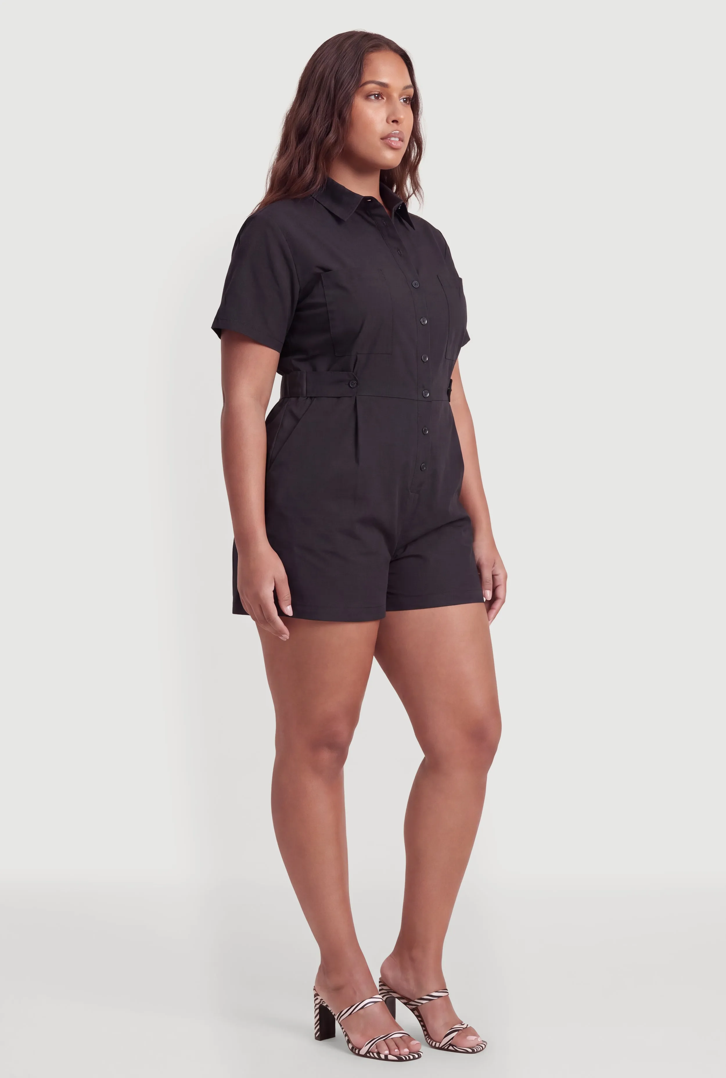 Plus Size Solid Button Front Short Sleeve Romper sold by Rainbow product image thumbnail 2