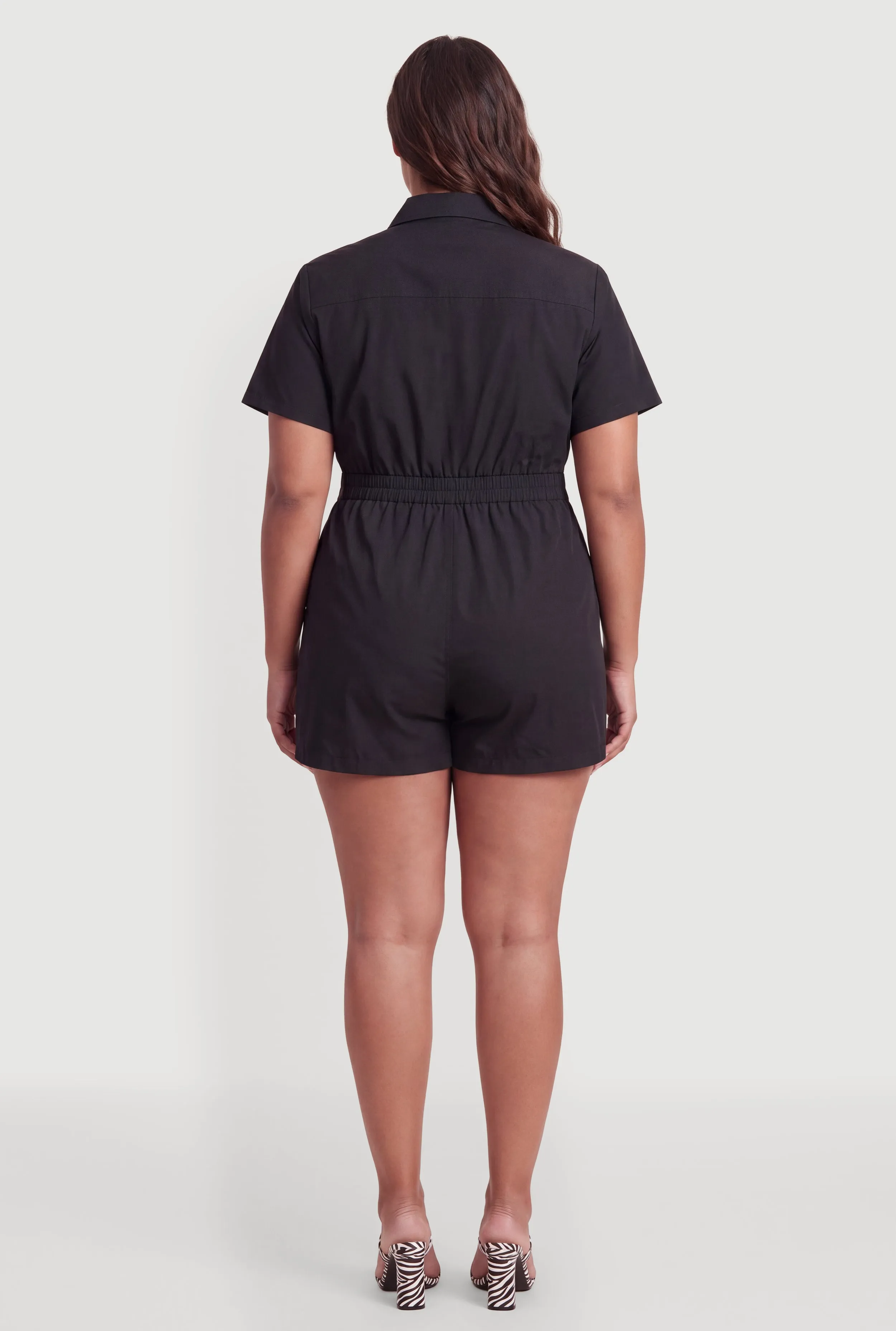Plus Size Solid Button Front Short Sleeve Romper sold by Rainbow product image thumbnail 3