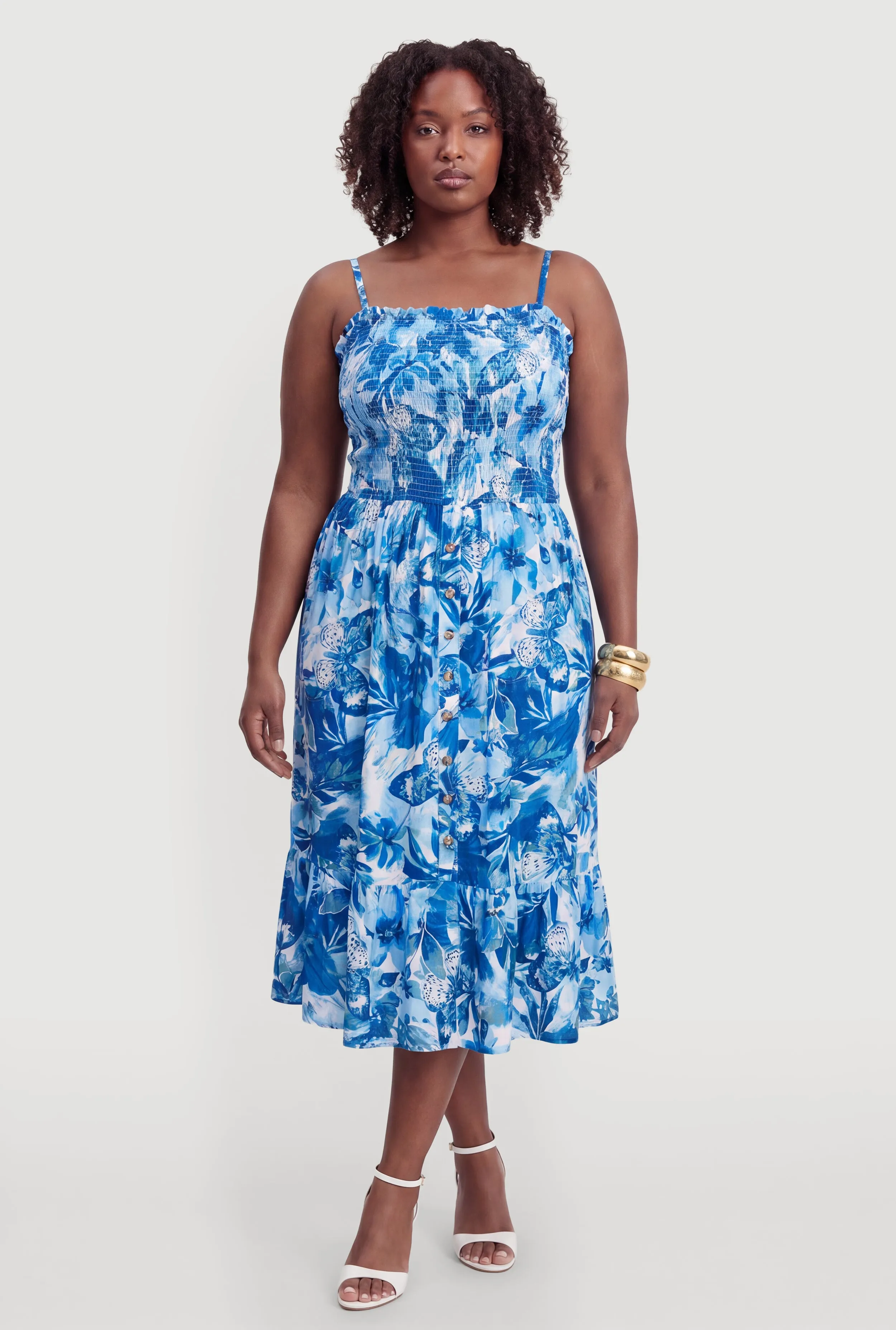 Floral Print Ruffle Tiered Midi Dress with Square Neckline Print sold by Rainbow product image thumbnail 2