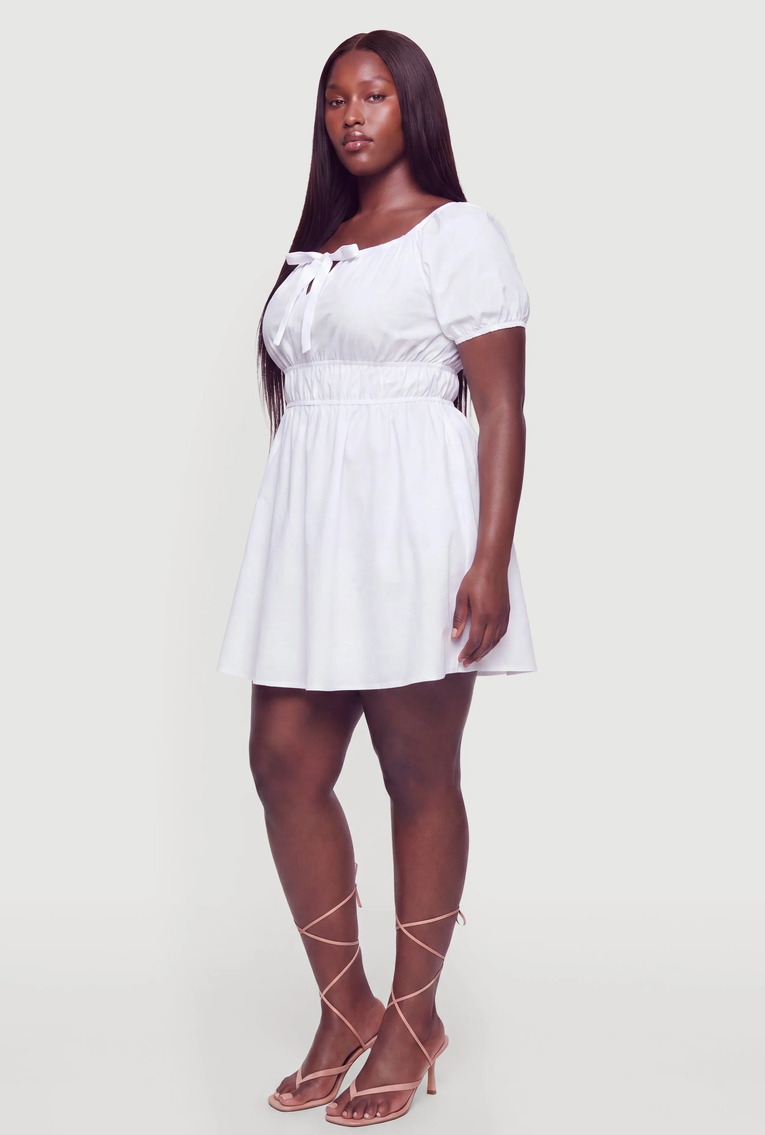 Plus Size Tie Front Puff Sleeve Mini Dress sold by Rainbow product image thumbnail 2