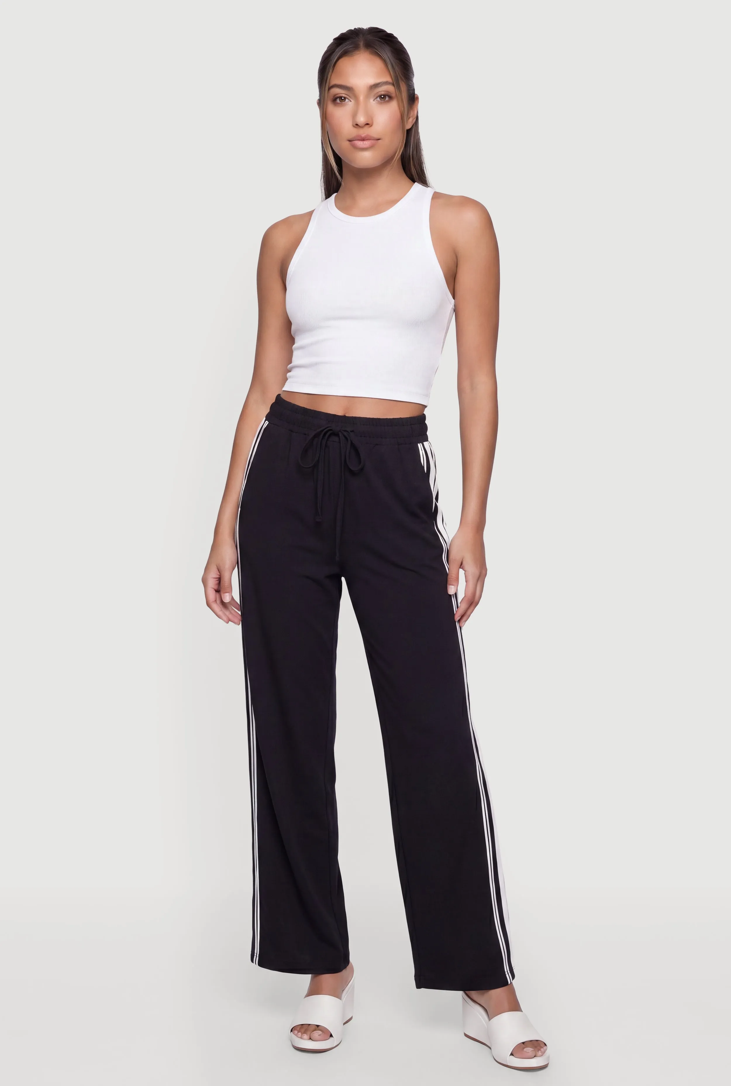 Drawstring Waist Contrast Trim Pull On Pants sold by Rainbow product image thumbnail 3