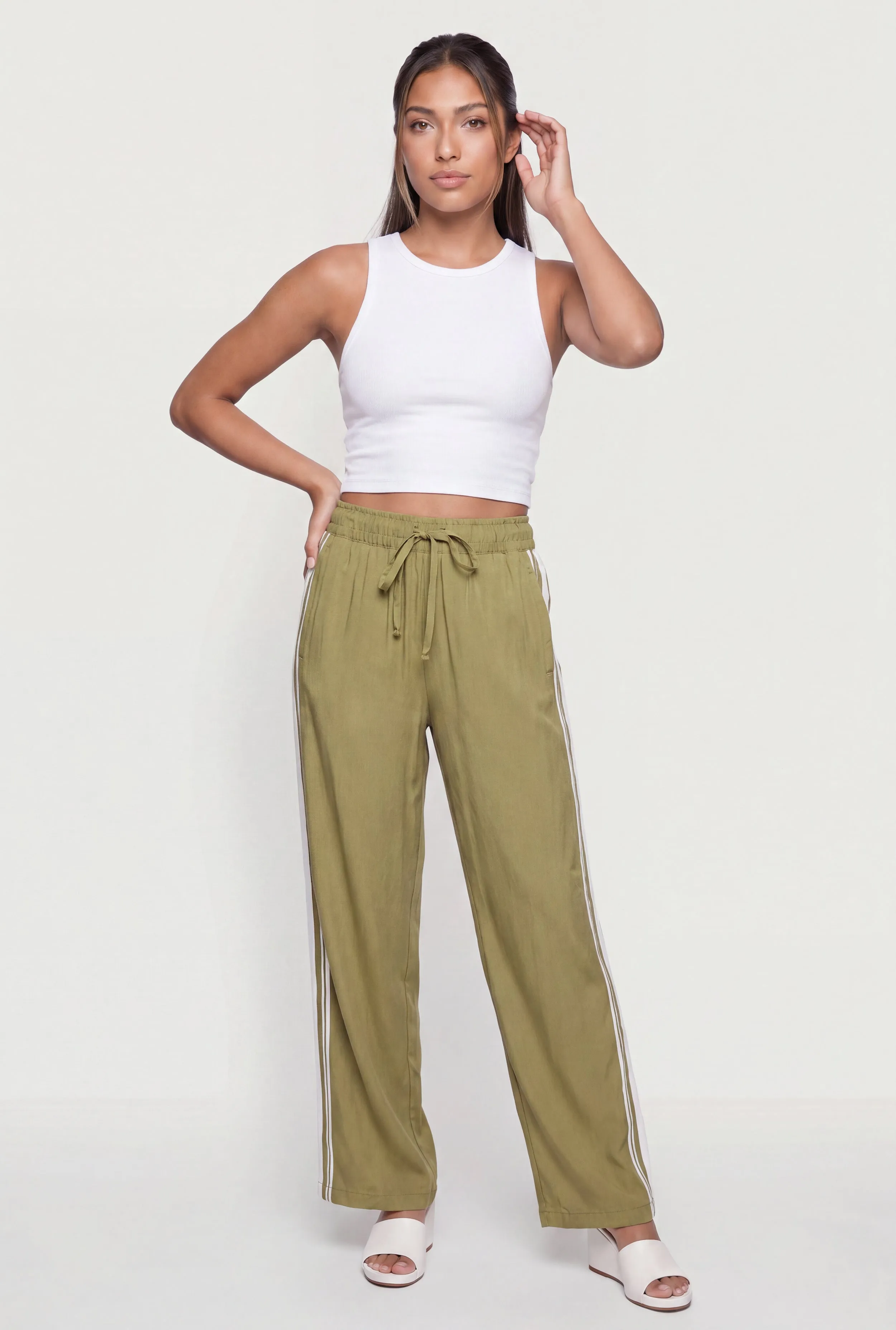 Drawstring Waist Contrast Trim Pull On Pants sold by Rainbow product image thumbnail 2