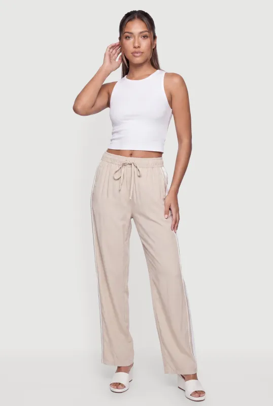 Drawstring Waist Contrast Trim Pull On Pants made by Rainbow