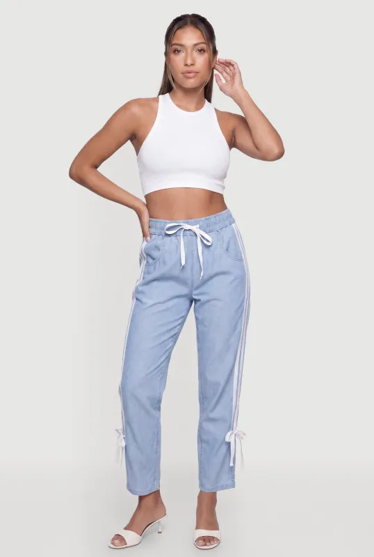 Contrast Trim Drawstring High Waisted Pants with Bows made by Rainbow