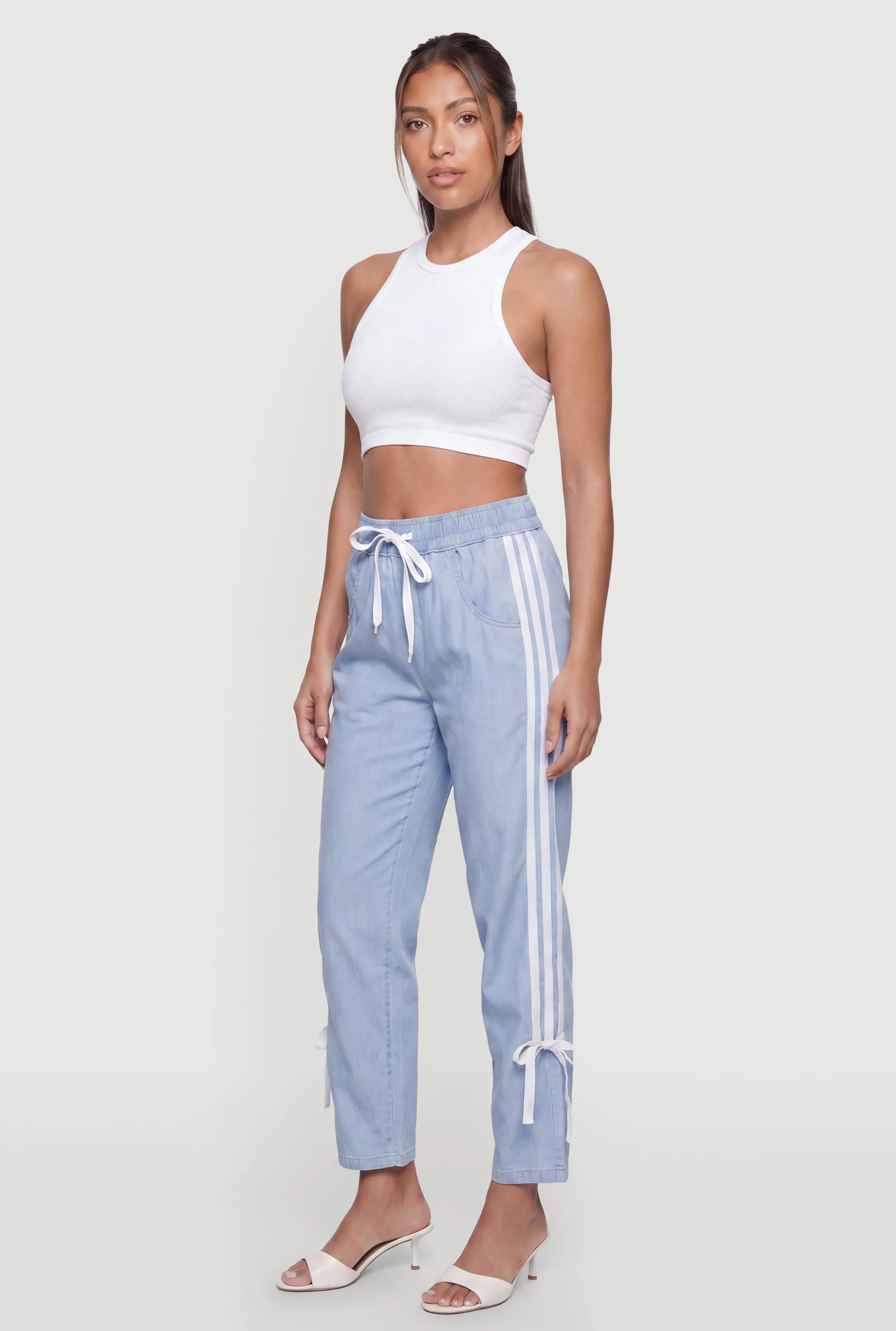 Contrast Trim Drawstring High Waisted Pants with Bows sold by Rainbow product image thumbnail 2
