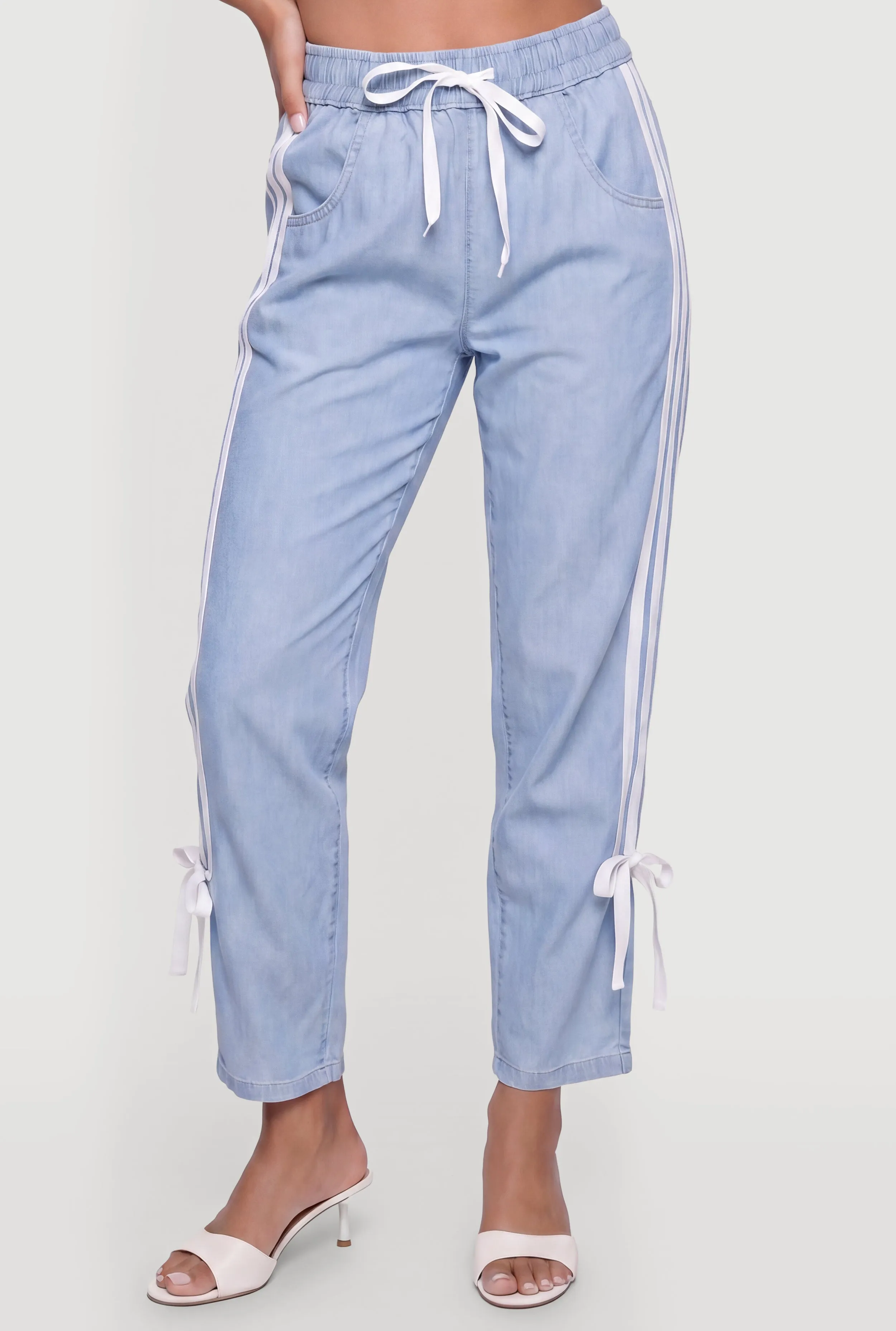 Contrast Trim Drawstring High Waisted Pants with Bows sold by Rainbow product image thumbnail 3