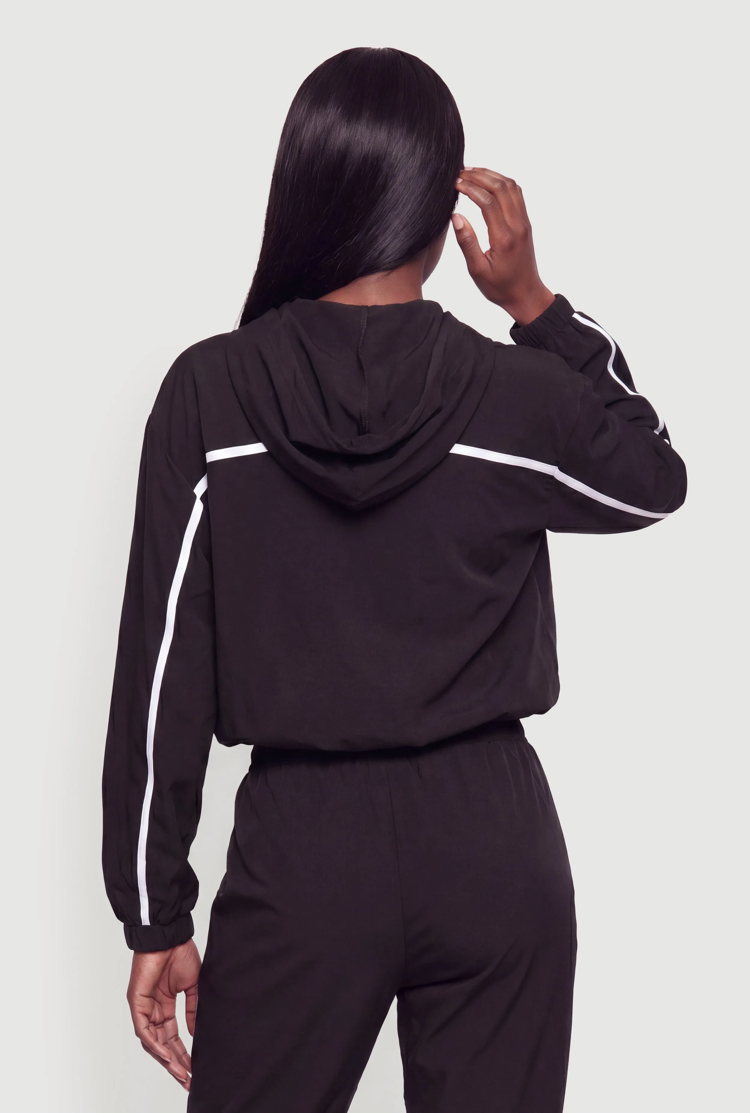 Contrast Trim Piping Zip Front Hoodie sold by Rainbow product image thumbnail 5