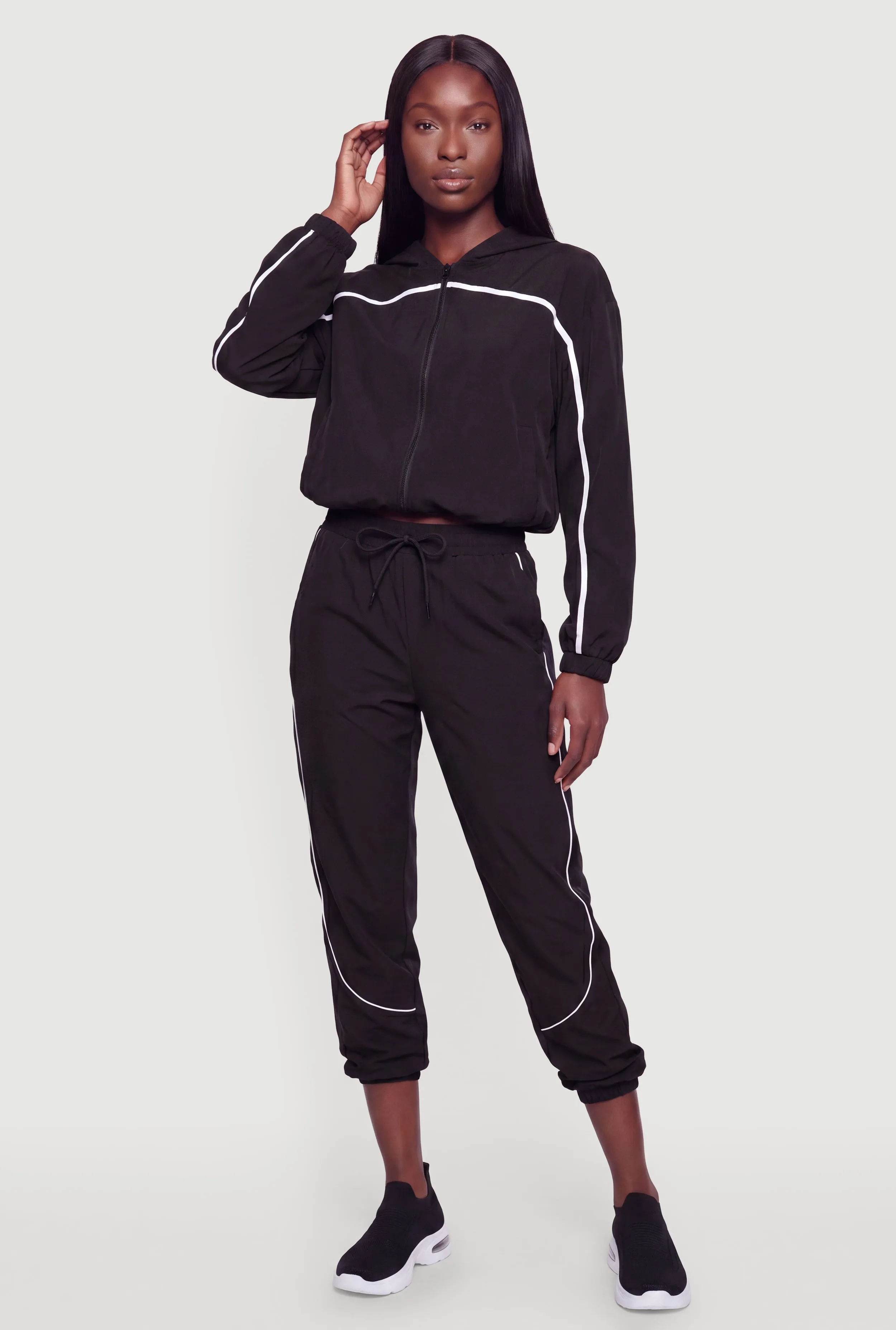 Contrast Trim Piping Zip Front Hoodie sold by Rainbow product image thumbnail 2
