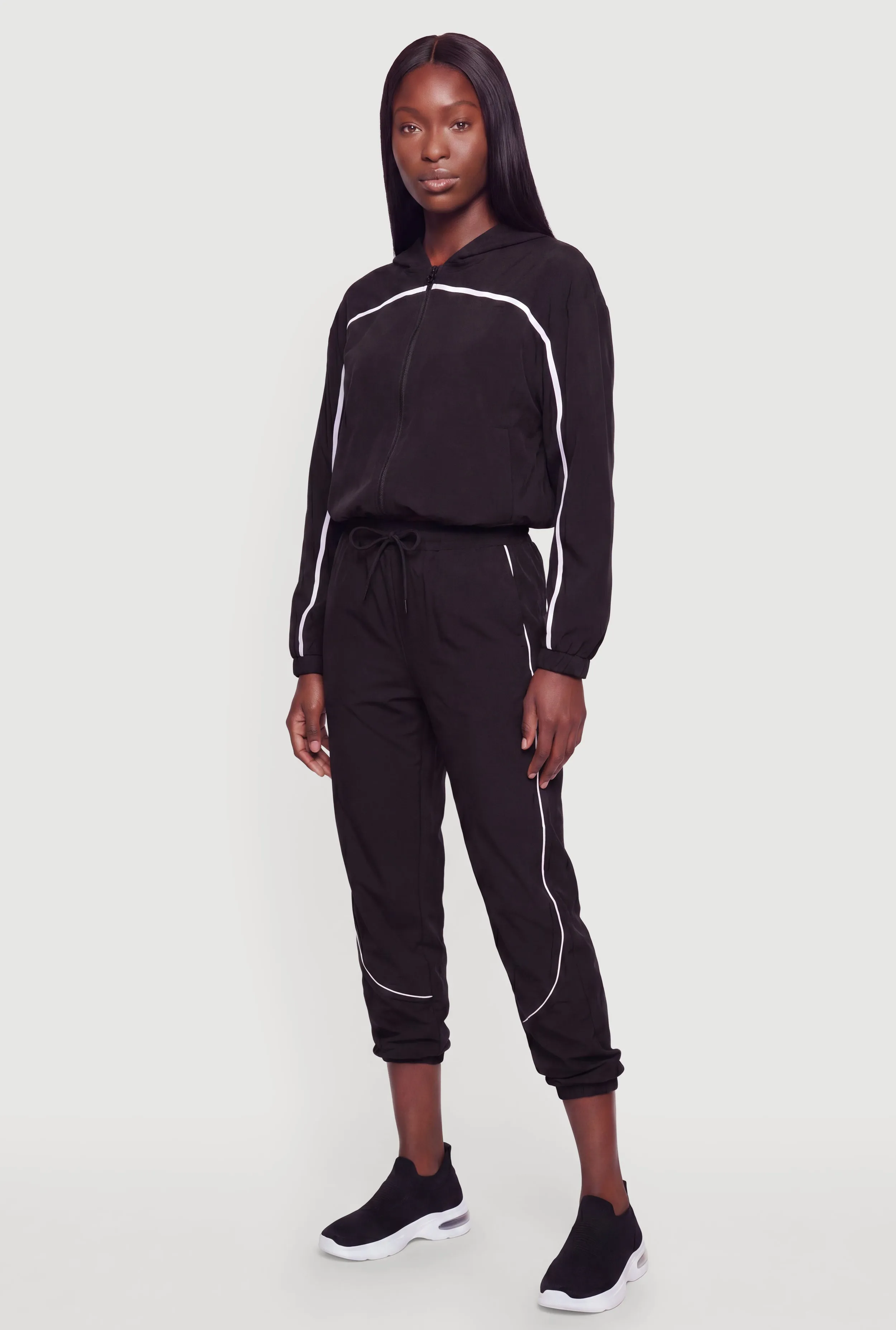 Contrast Trim Piping Zip Front Hoodie sold by Rainbow product image thumbnail 3
