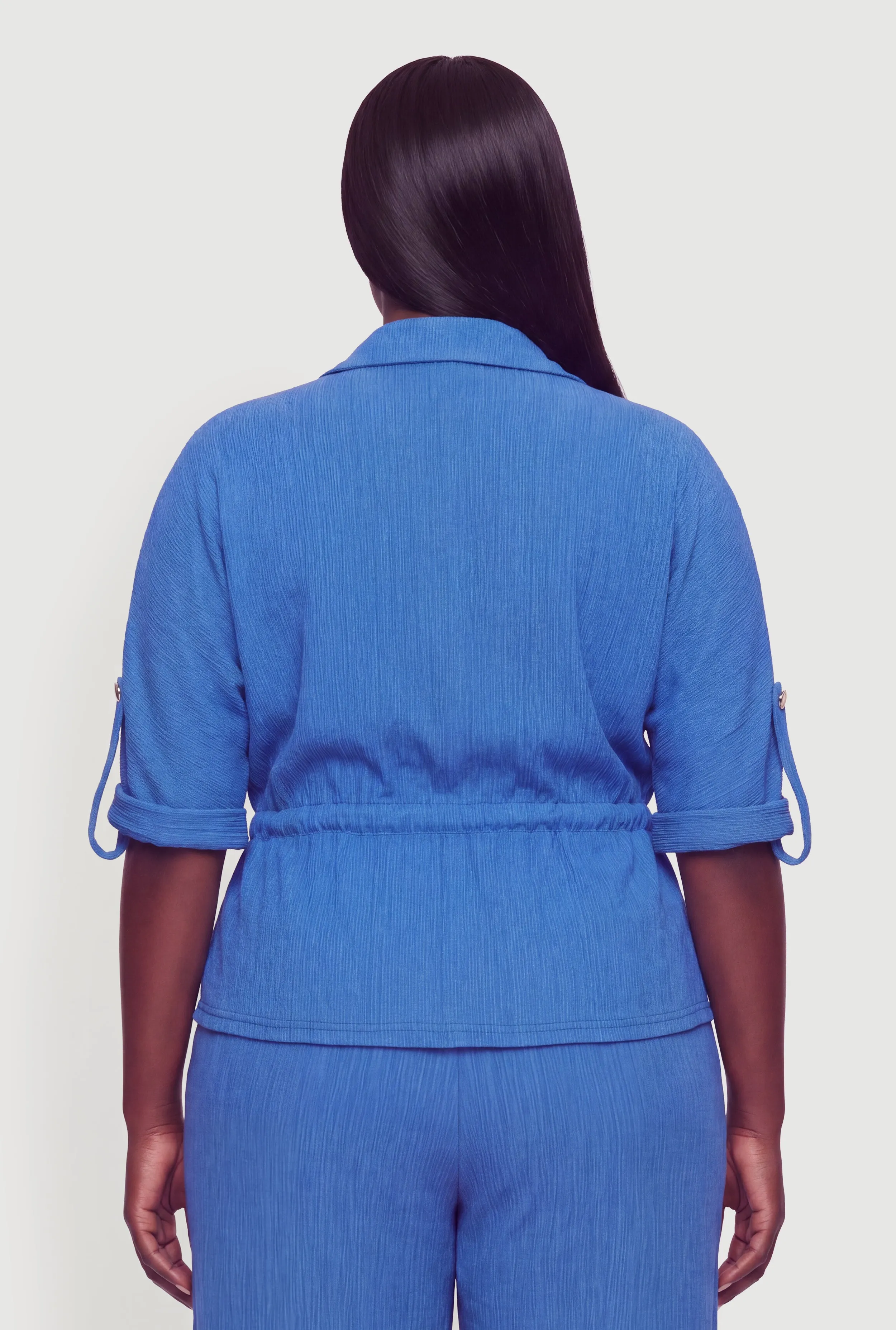 Plus Size Button Front Tabbed Sleeve Tie Waist Blouse sold by Rainbow product image thumbnail 5
