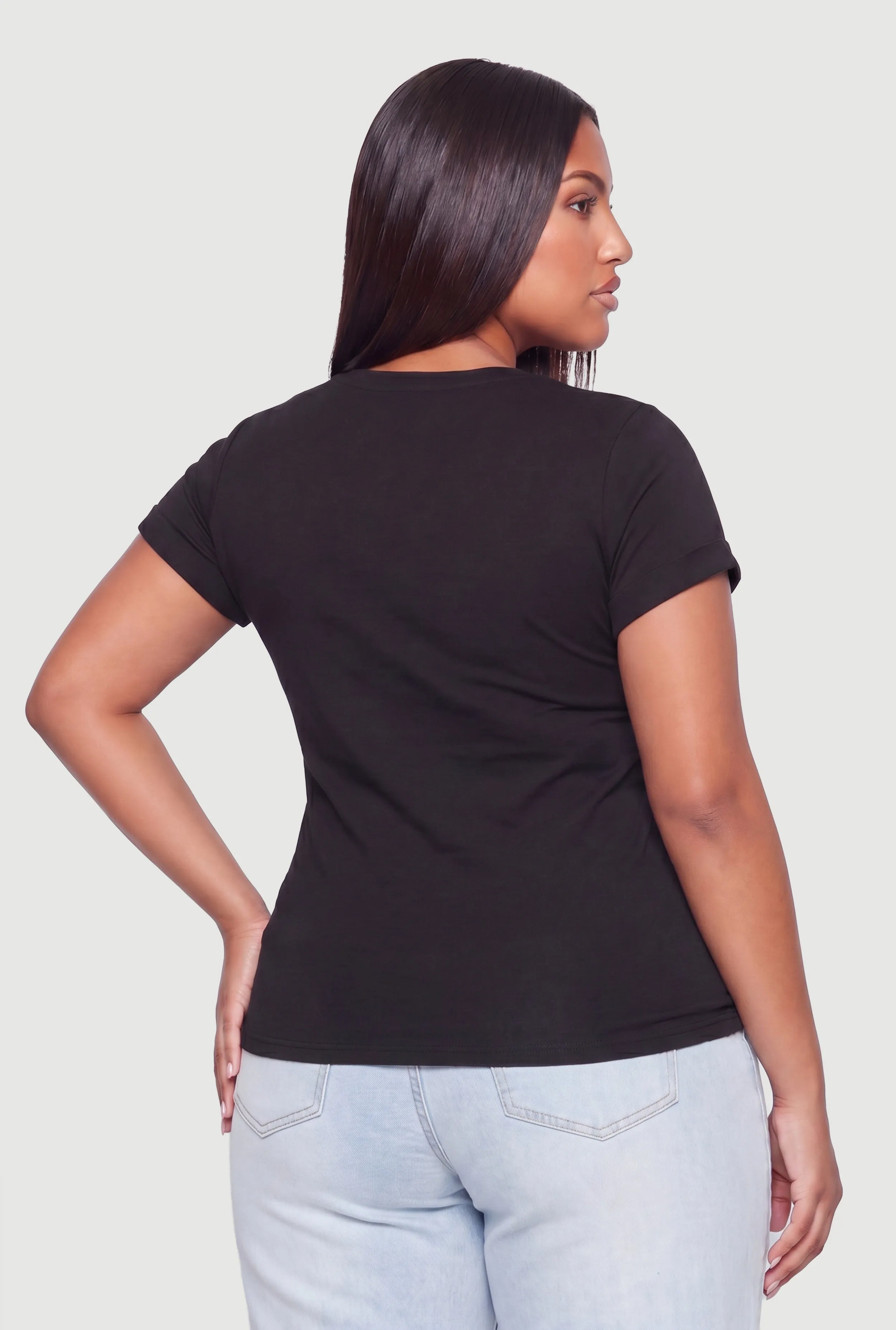 Plus Size Rolled Cuff Crew Neck T-Shirt sold by Rainbow product image thumbnail 5