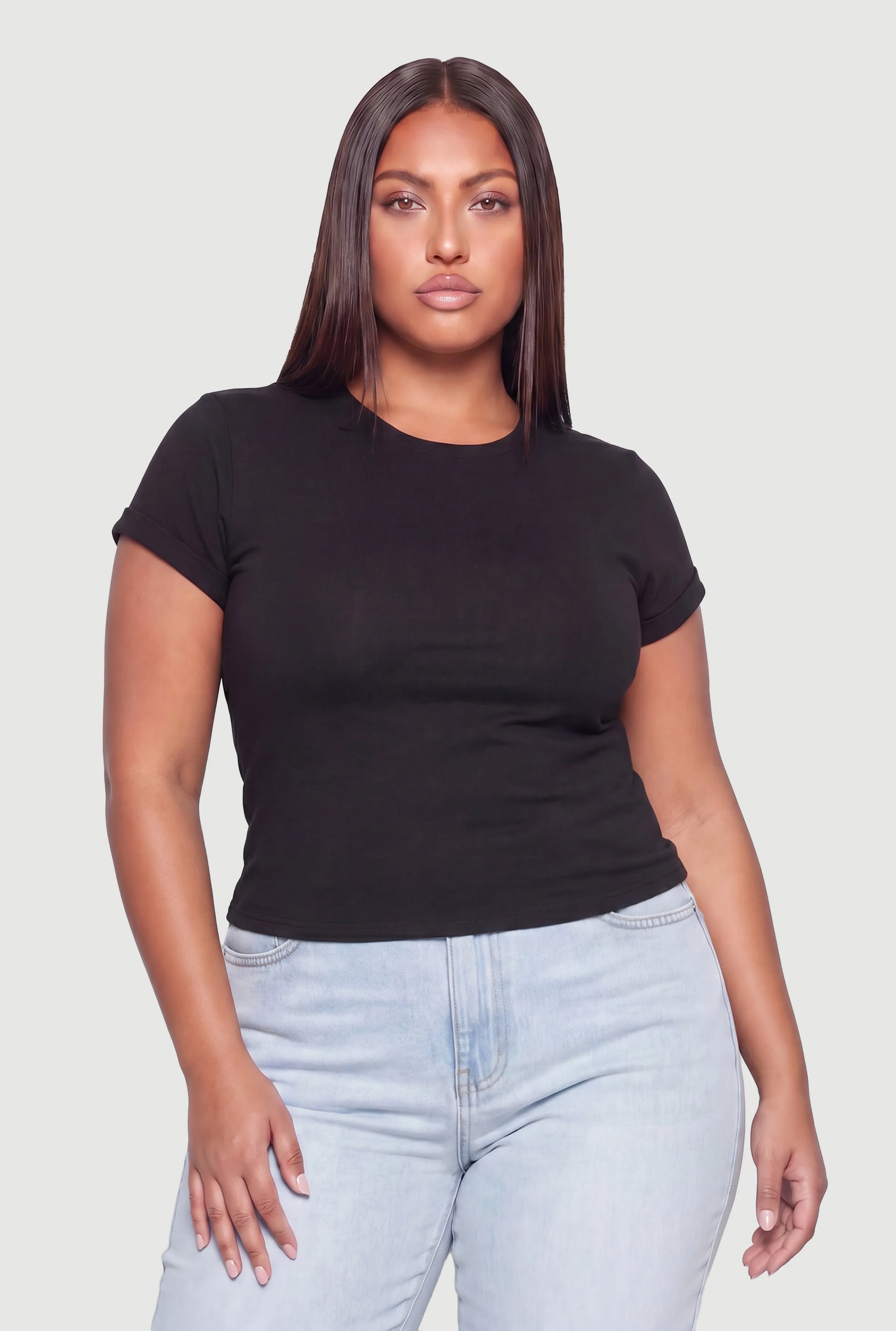 Plus Size Rolled Cuff Crew Neck T-Shirt sold by Rainbow product image thumbnail 2