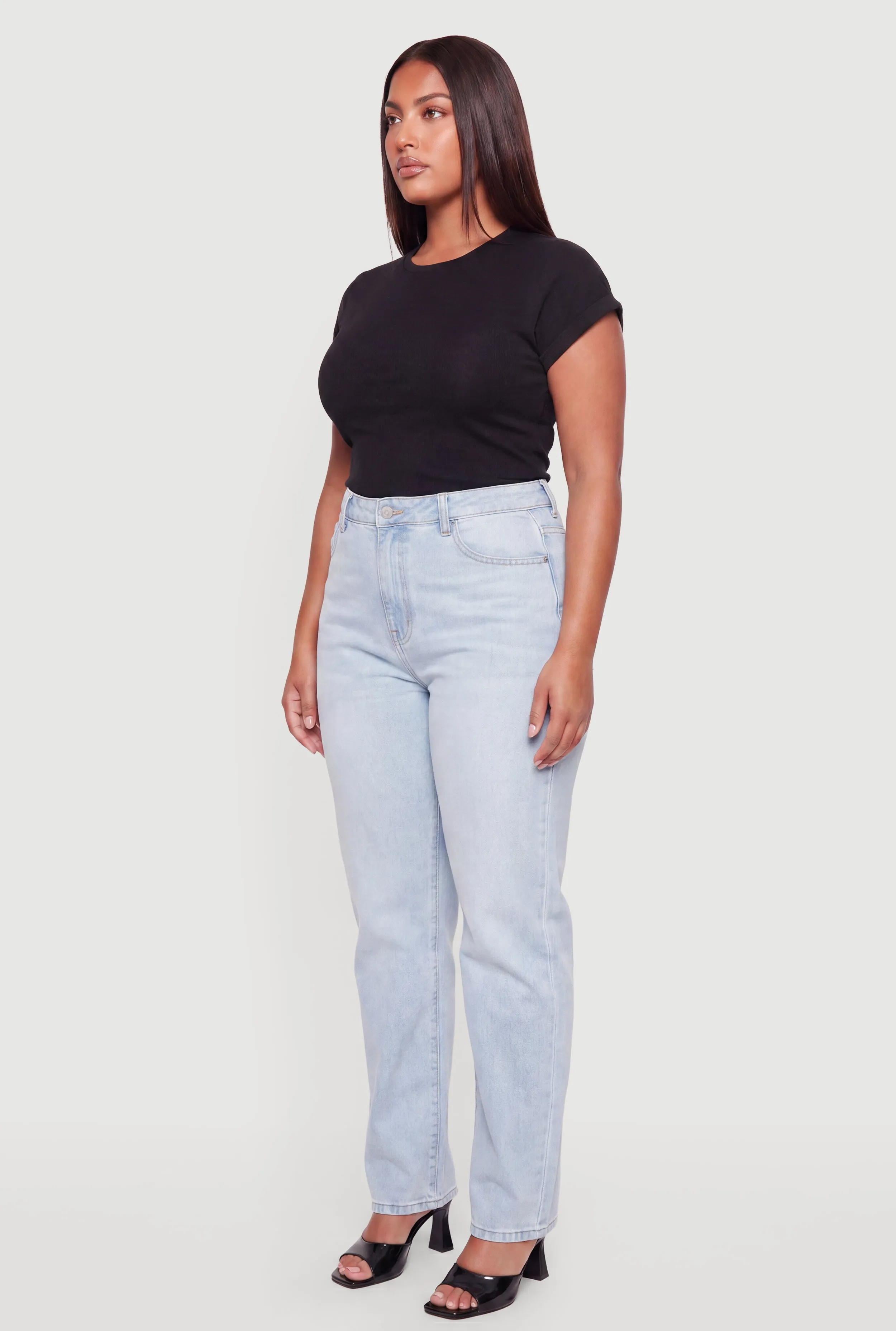 Plus Size Rolled Cuff Crew Neck T-Shirt sold by Rainbow product image thumbnail 3