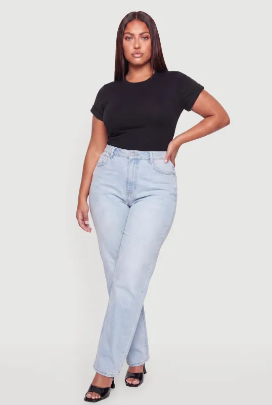 Plus Size Rolled Cuff Crew Neck T-Shirt made by Rainbow