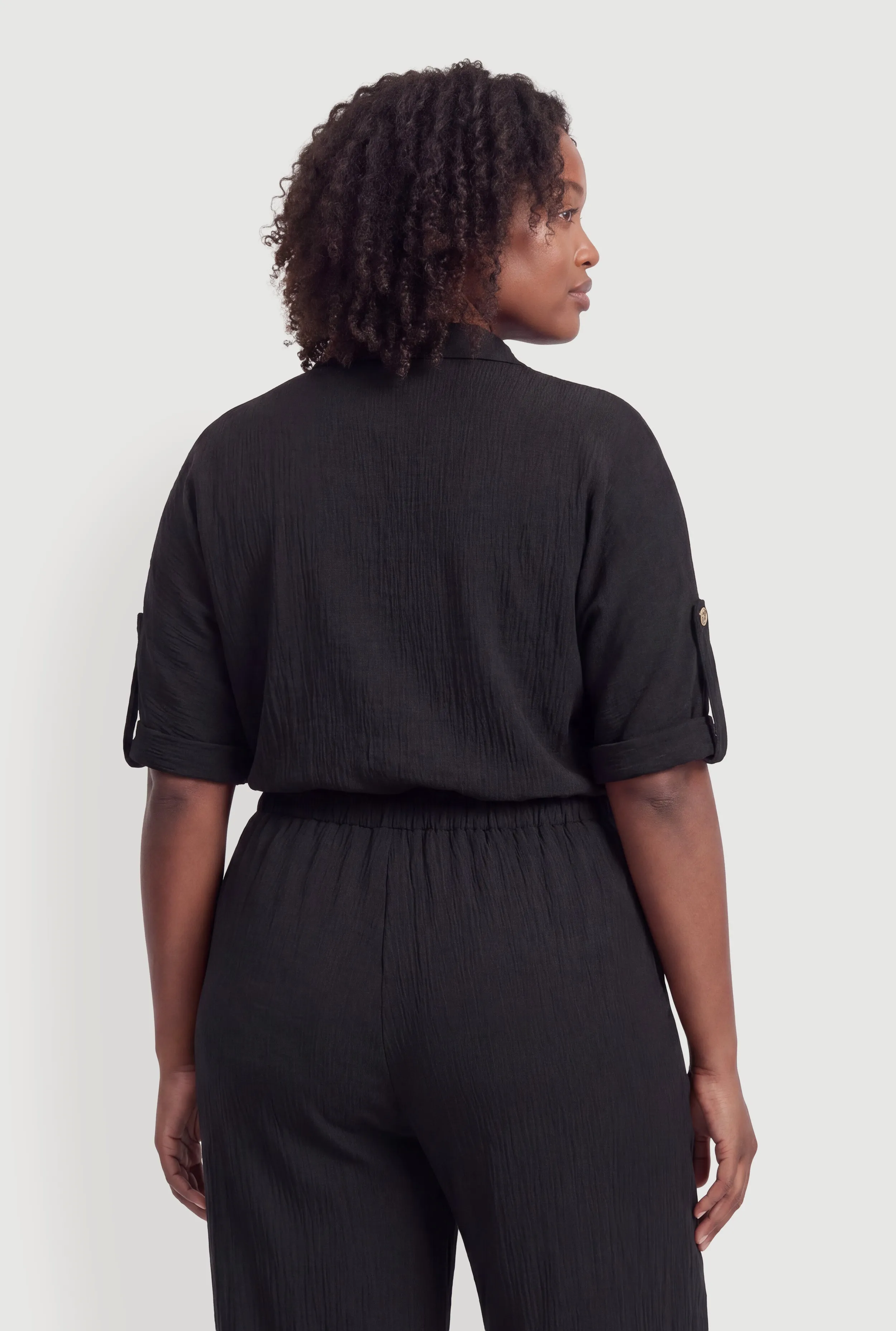 Plus Size Button Front Tabbed Sleeve Tie Waist Blouse sold by Rainbow product image thumbnail 5