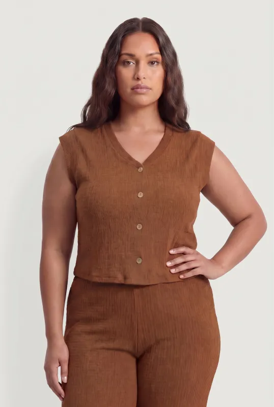 Plus Size Textured Knit Button Detail Top made by Rainbow