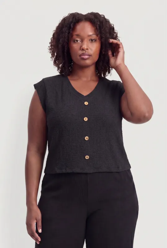 Plus Size Textured Knit Button Detail Top made by Rainbow