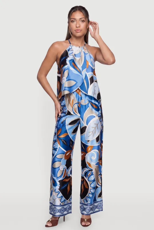 Patterned Satin Pull On Pants made by Rainbow