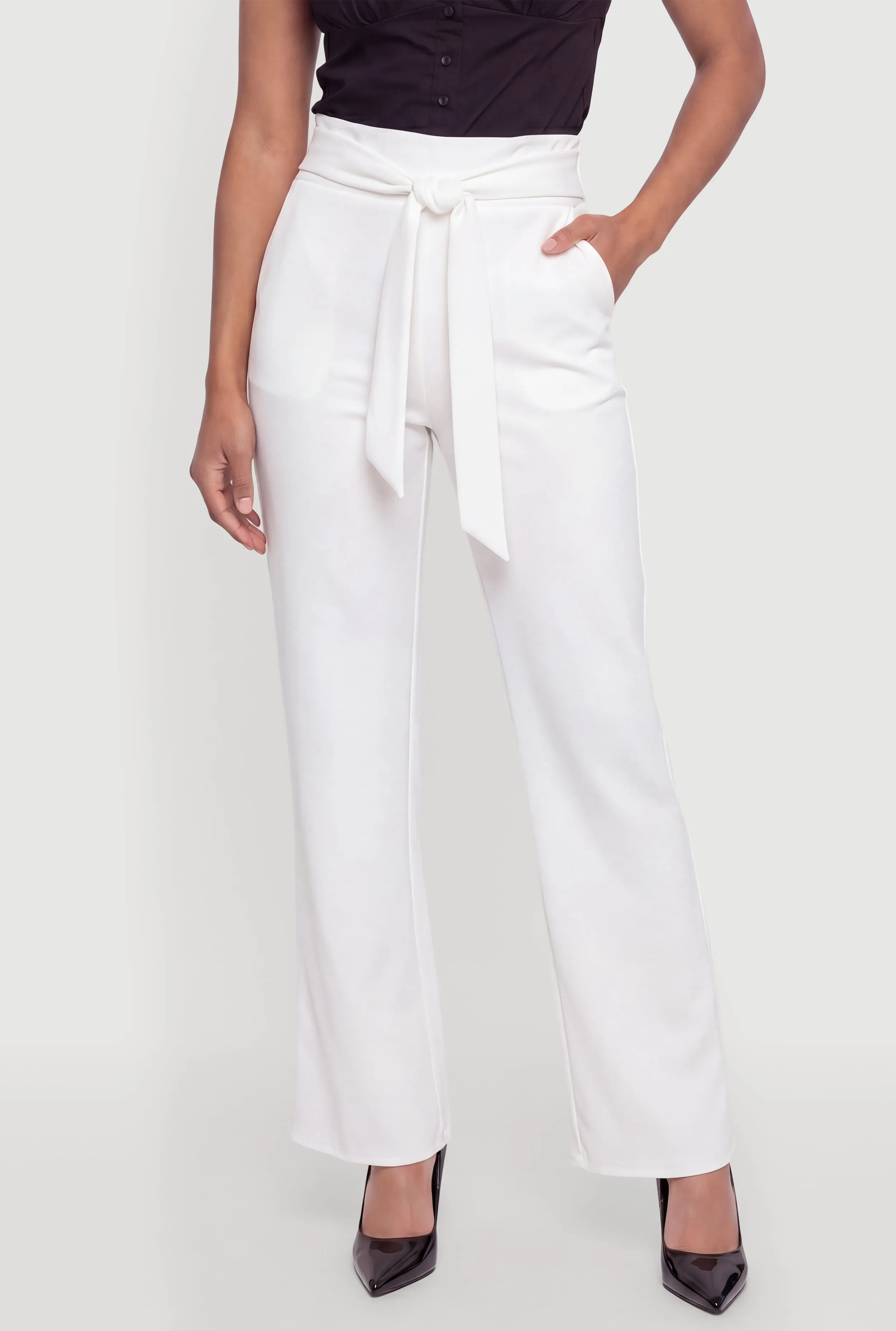 Tie Waist Belted Front Boot Cut Pants sold by Rainbow product image thumbnail 3