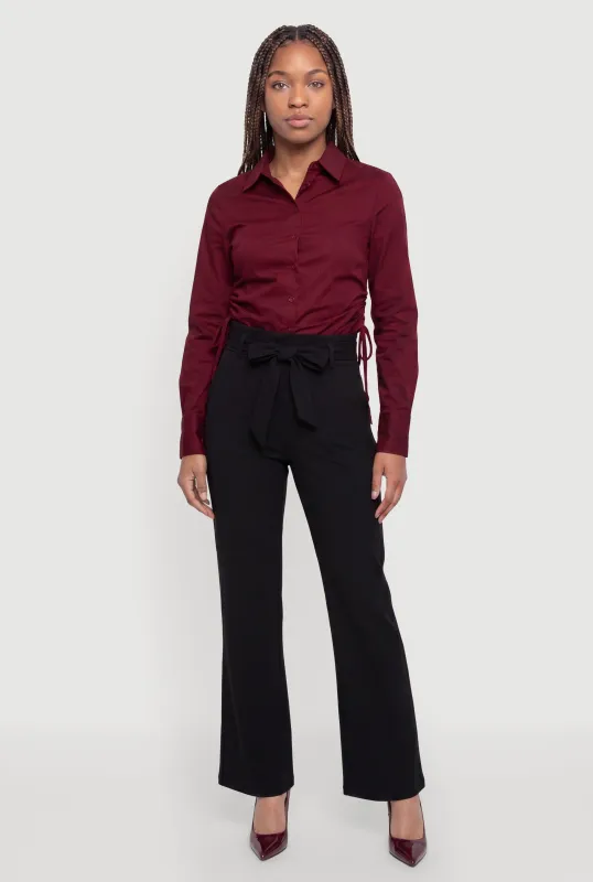 Tie Waist Belted Front Boot Cut Pants made by Rainbow
