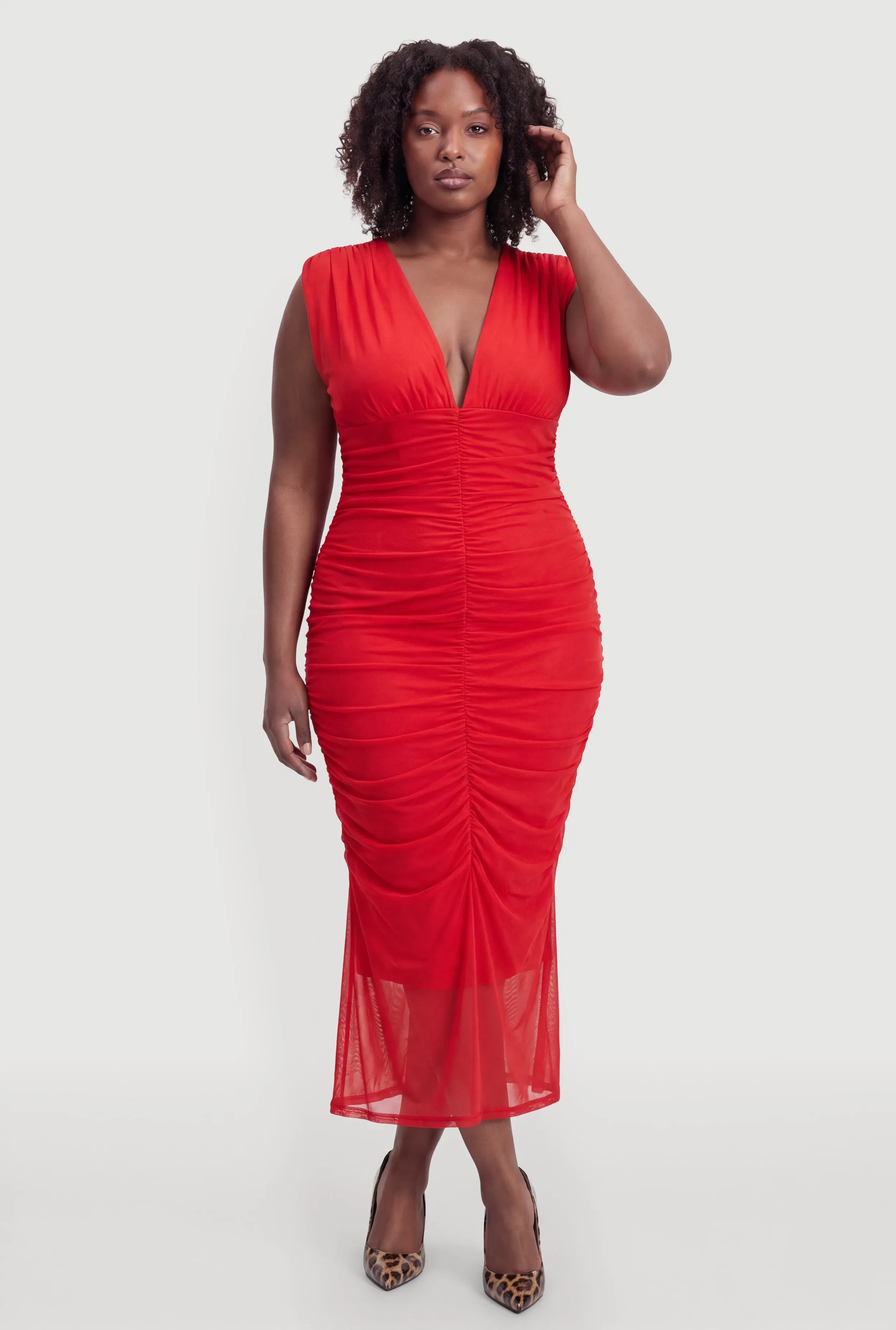 Plus Size Ruched Plunge Neck Maxi Dress sold by Rainbow product image thumbnail 4
