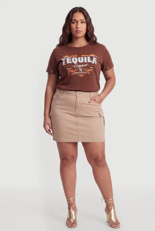 Plus Size Grommet Detail Tequila Graphic Tee made by Rainbow