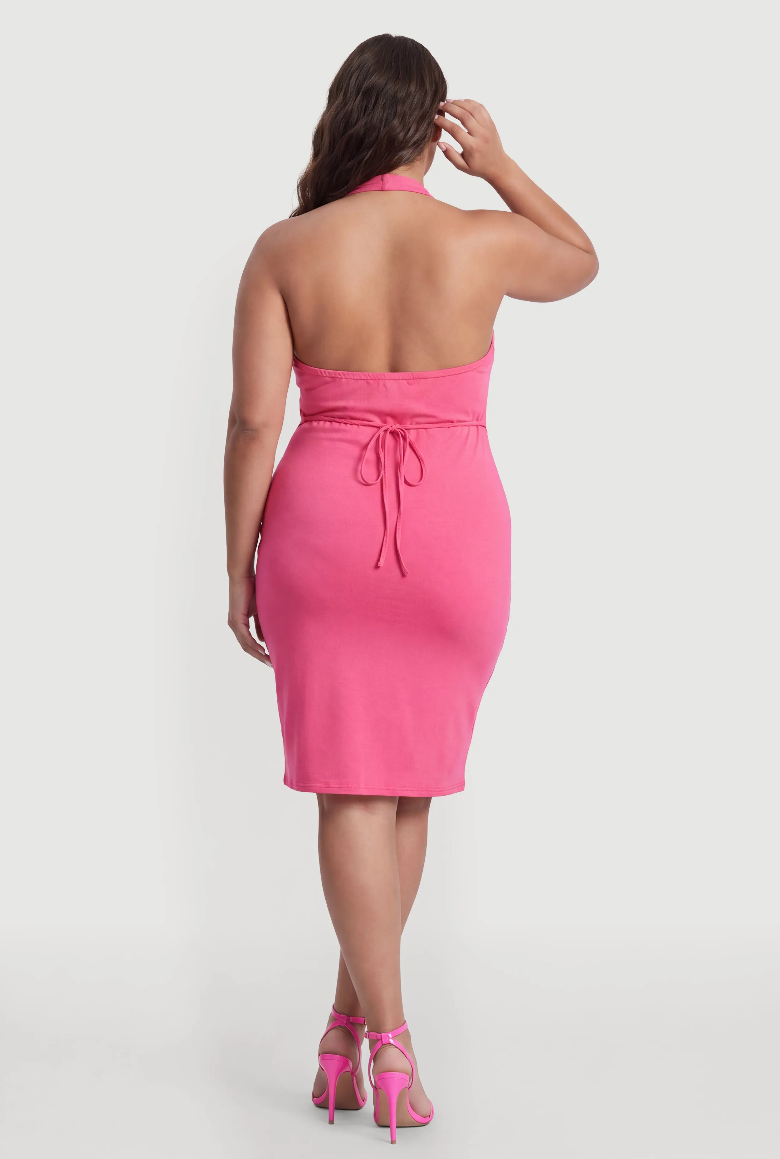 Plus Size Tie Waist Back Detail Midi Halter Dress sold by Rainbow product image thumbnail 3