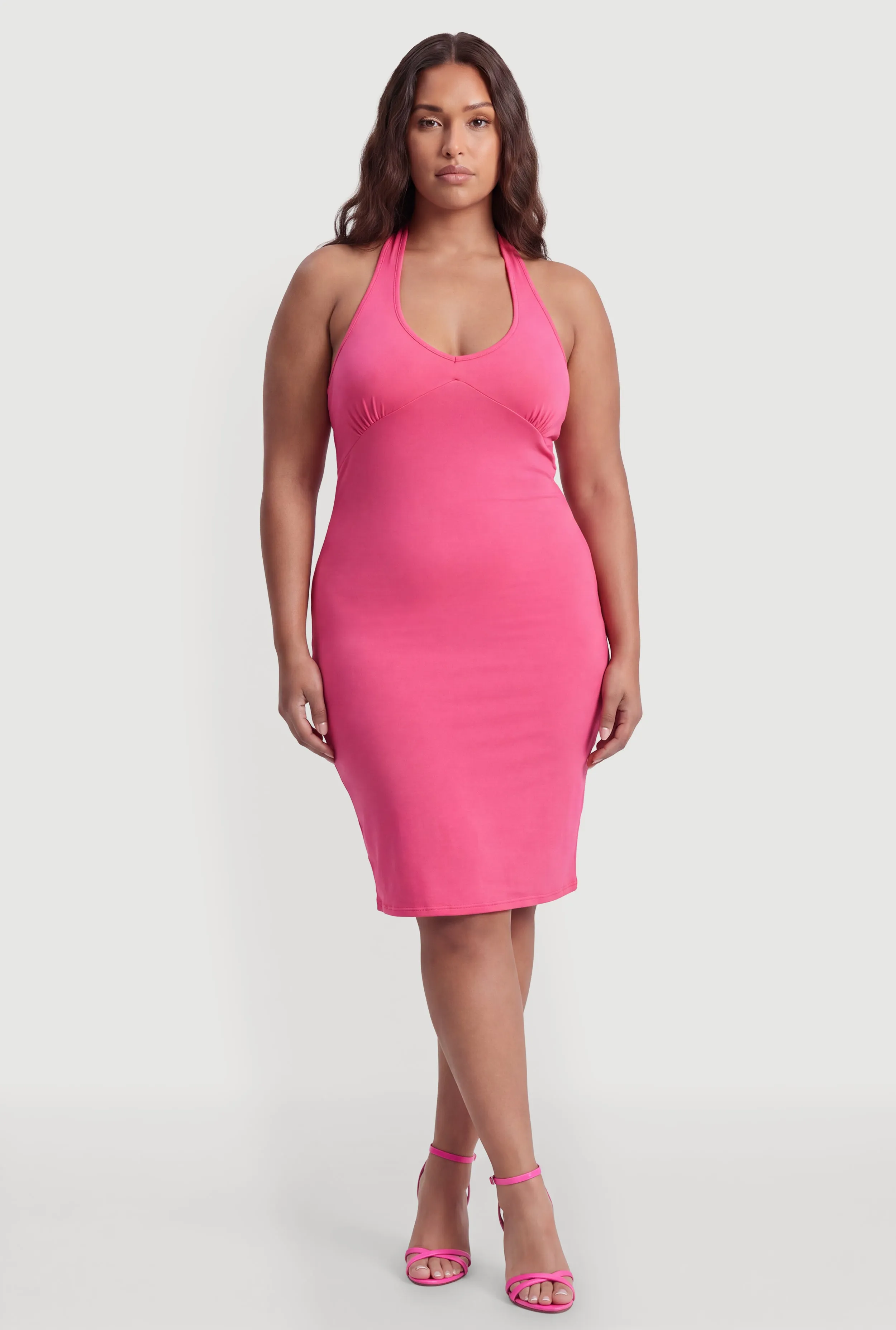 Plus Size Tie Waist Back Detail Midi Halter Dress sold by Rainbow