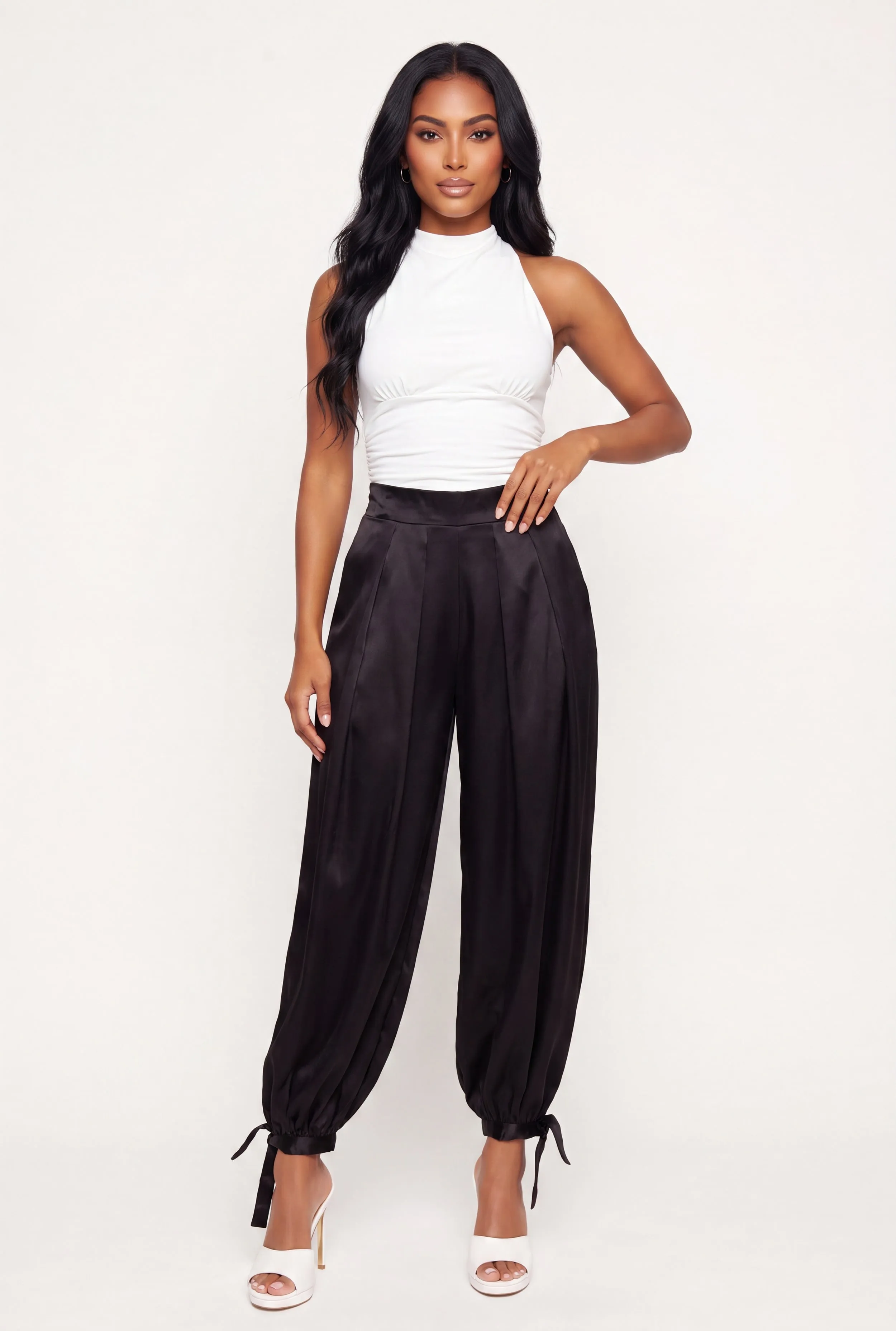 Satin High Waisted Pleated Balloon Pants sold by Rainbow