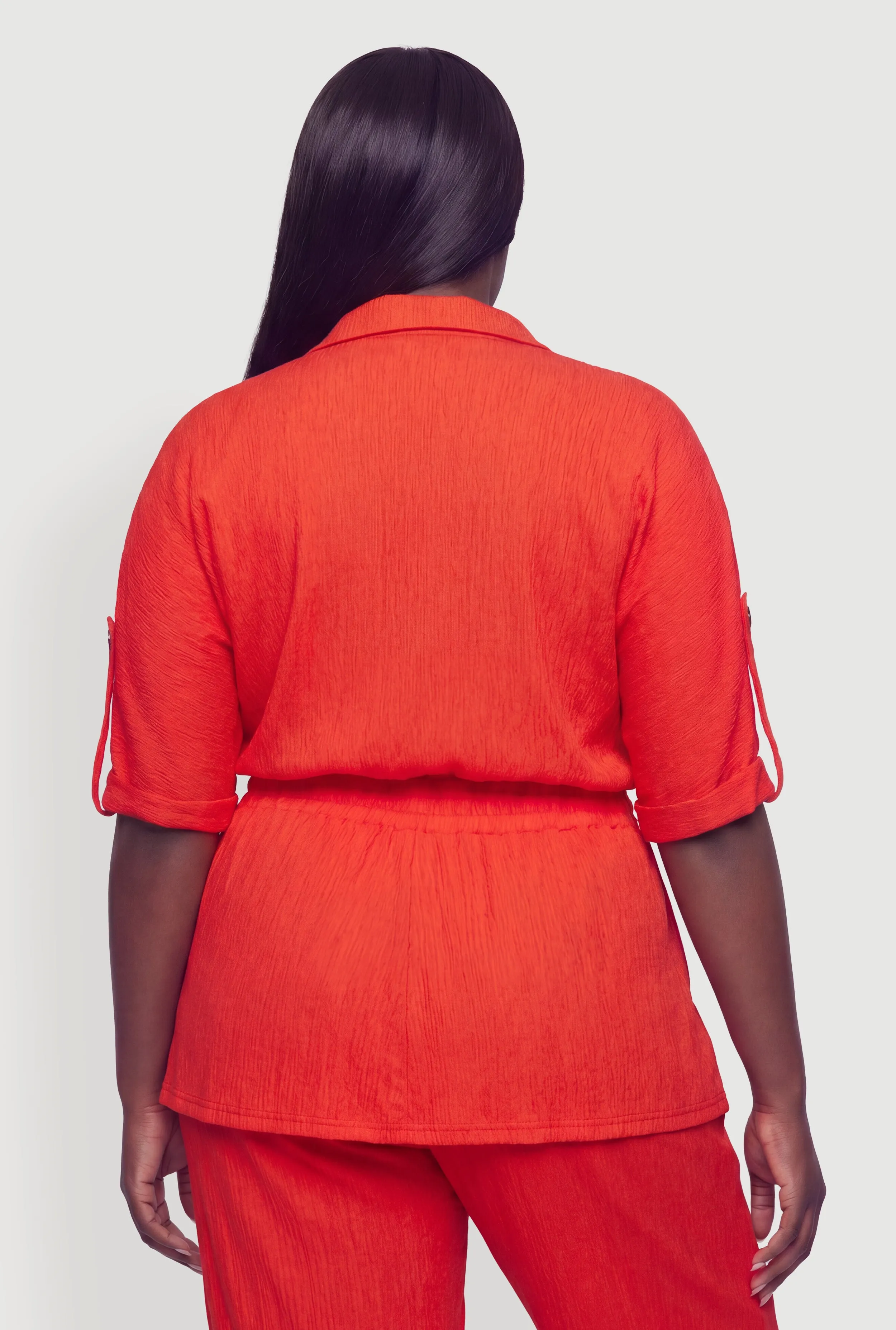 Plus Size Button Front Tabbed Sleeve Tie Waist Blouse sold by Rainbow product image thumbnail 5