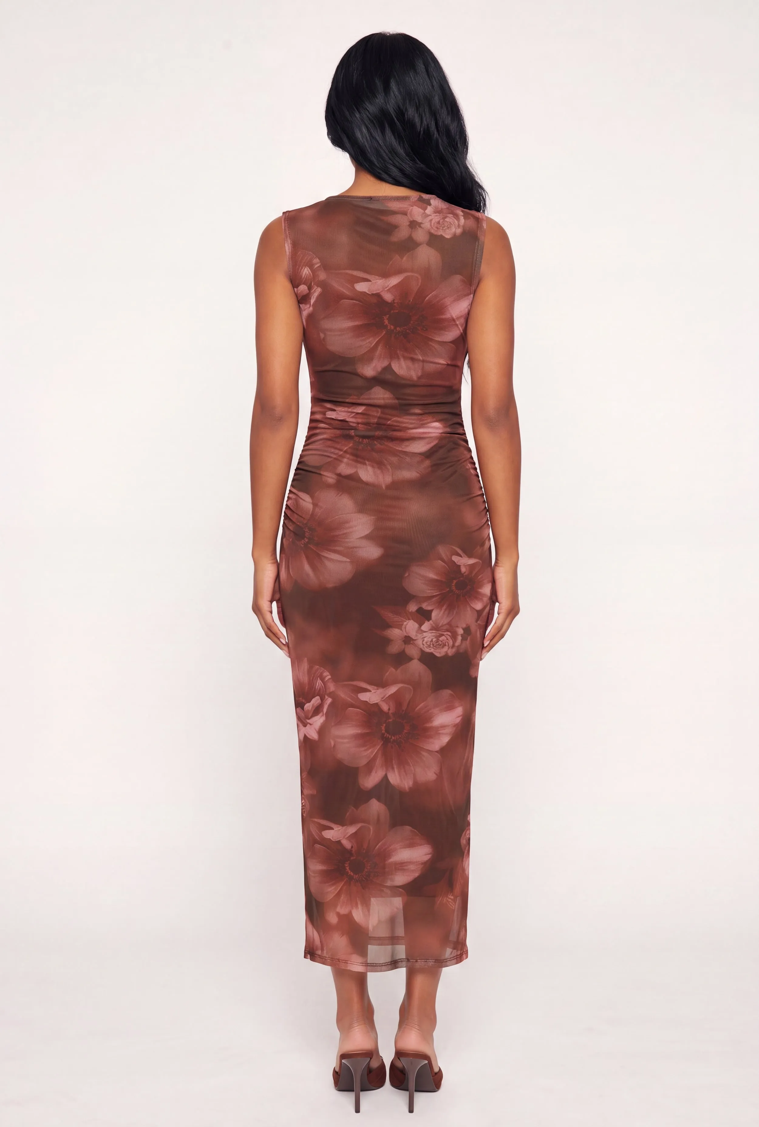Floral Mesh Side Ruched Mock Neck Maxi Dress sold by Rainbow product image thumbnail 3