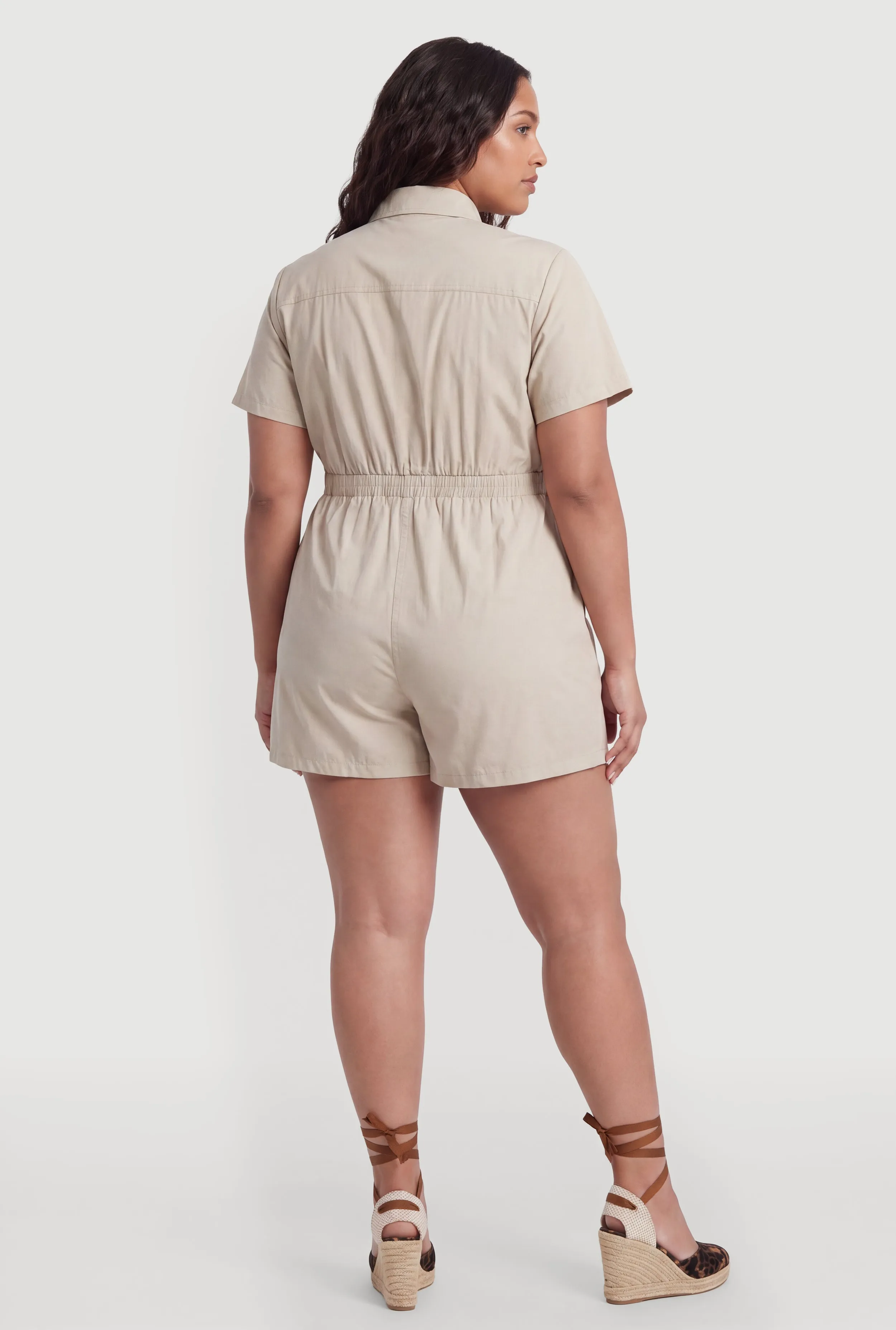 Plus Size Solid Button Front Short Sleeve Romper sold by Rainbow product image thumbnail 3