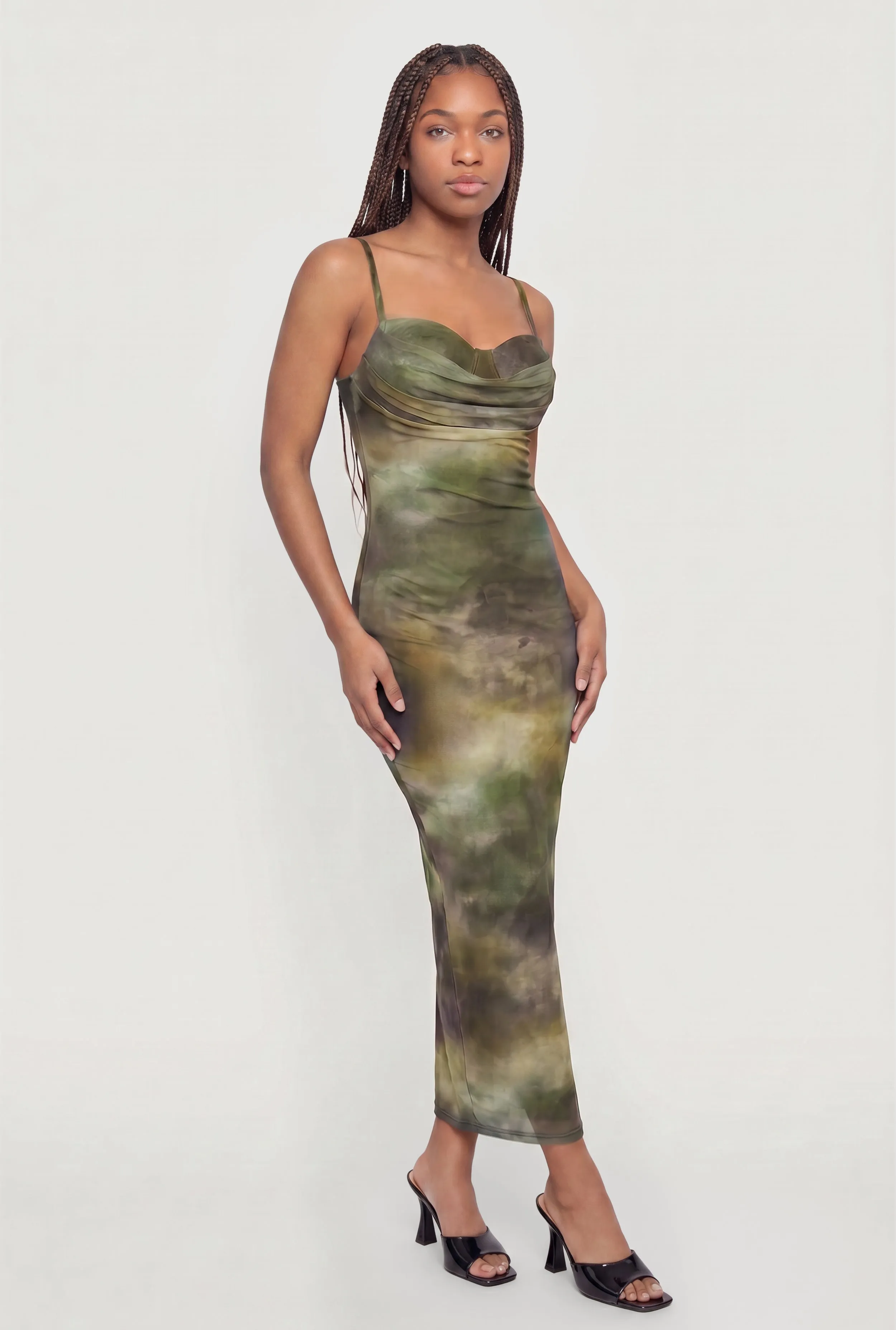 Patterned Mesh Keyhole Back Cowl Neck Bustier Dress sold by Rainbow product image thumbnail 2