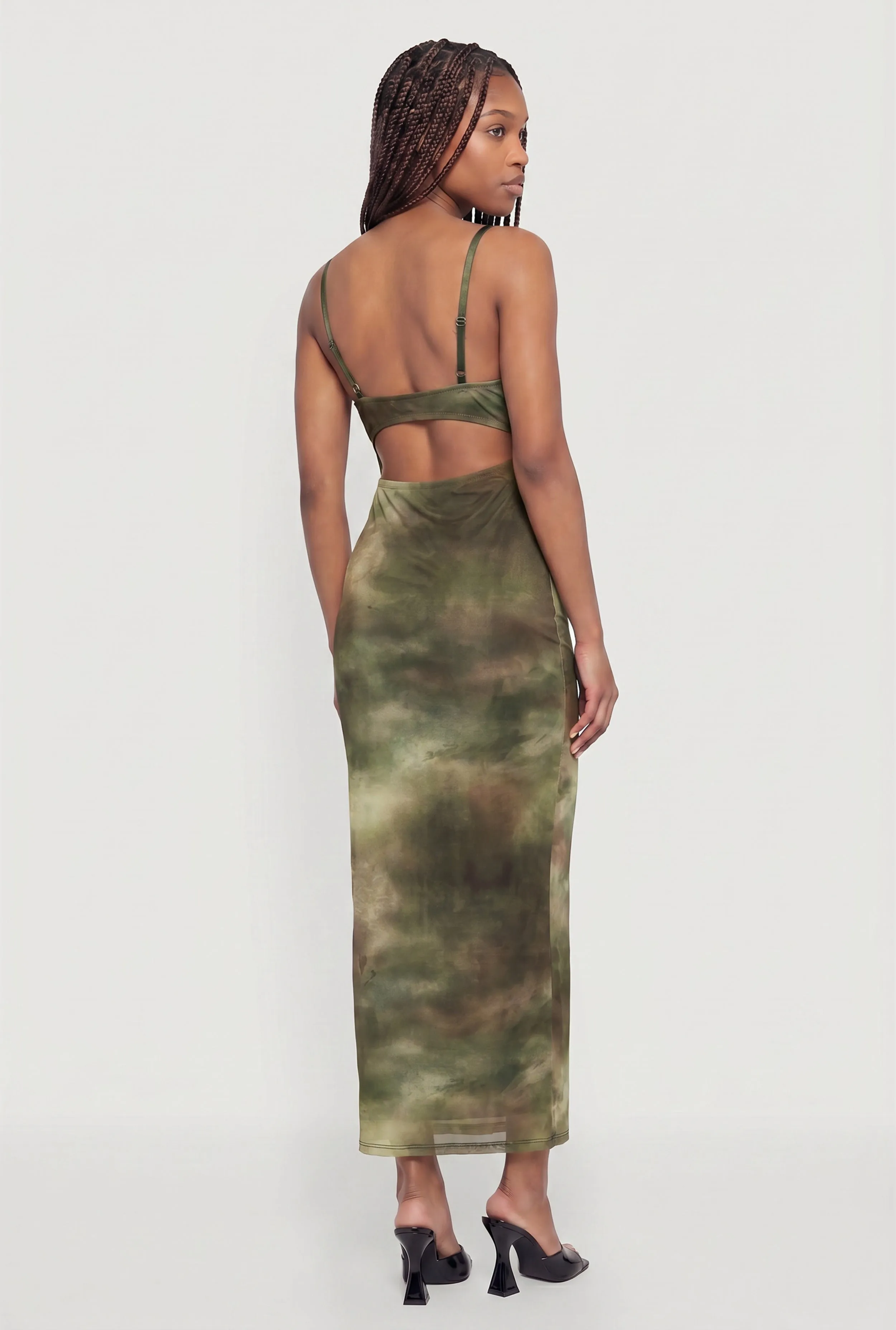 Patterned Mesh Keyhole Back Cowl Neck Bustier Dress sold by Rainbow product image thumbnail 3