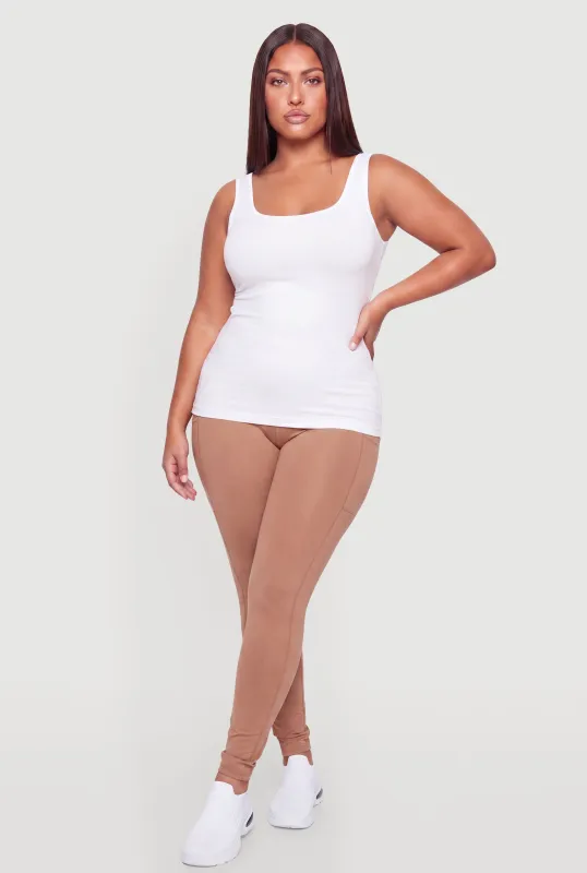 Plus Size High Waist Solid Leggings with Cell Phone Pockets made by Rainbow