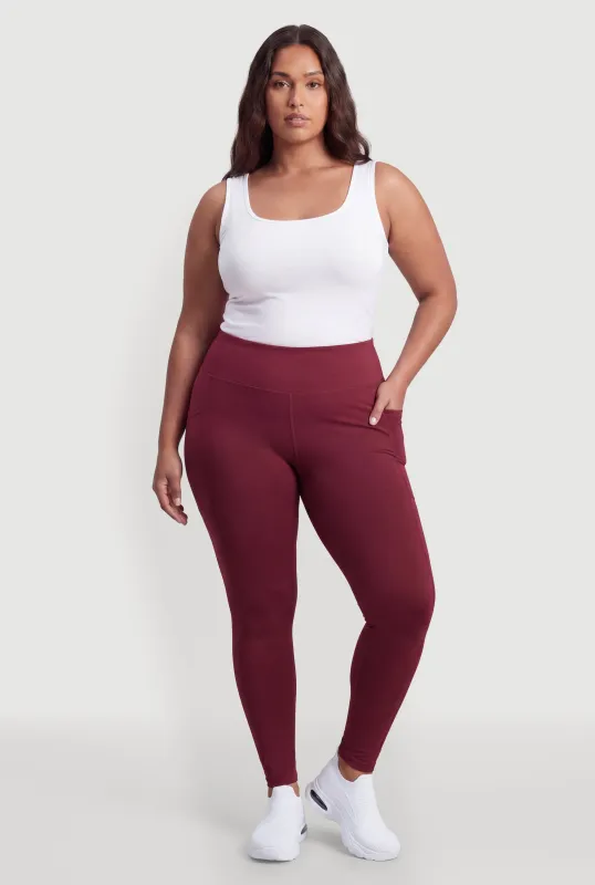Plus Size High Waist Solid Leggings with Cell Phone Pockets made by Rainbow