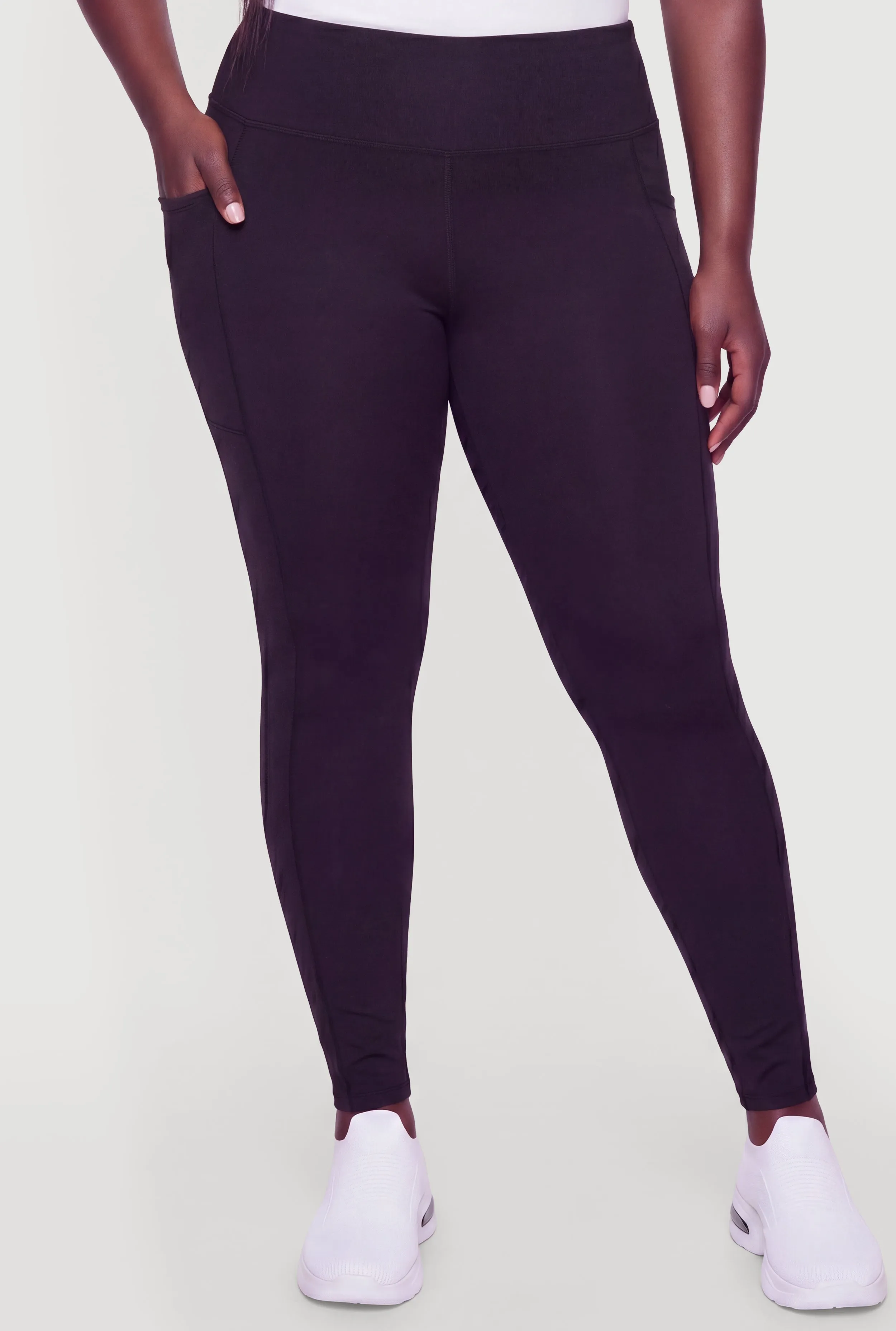 Plus Size High Waist Solid Leggings with Cell Phone Pockets sold by Rainbow product image thumbnail 3