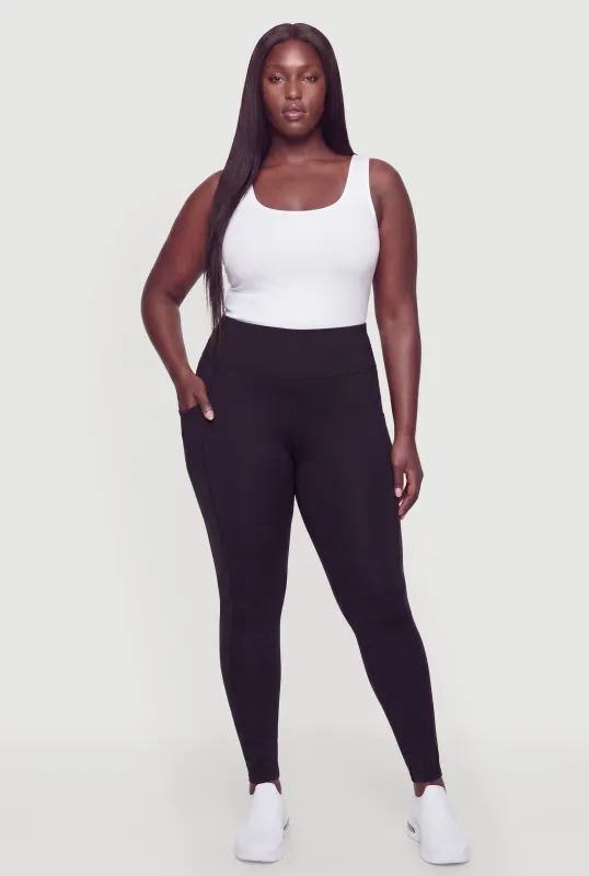 Plus Size High Waist Solid Leggings with Cell Phone Pockets made by Rainbow