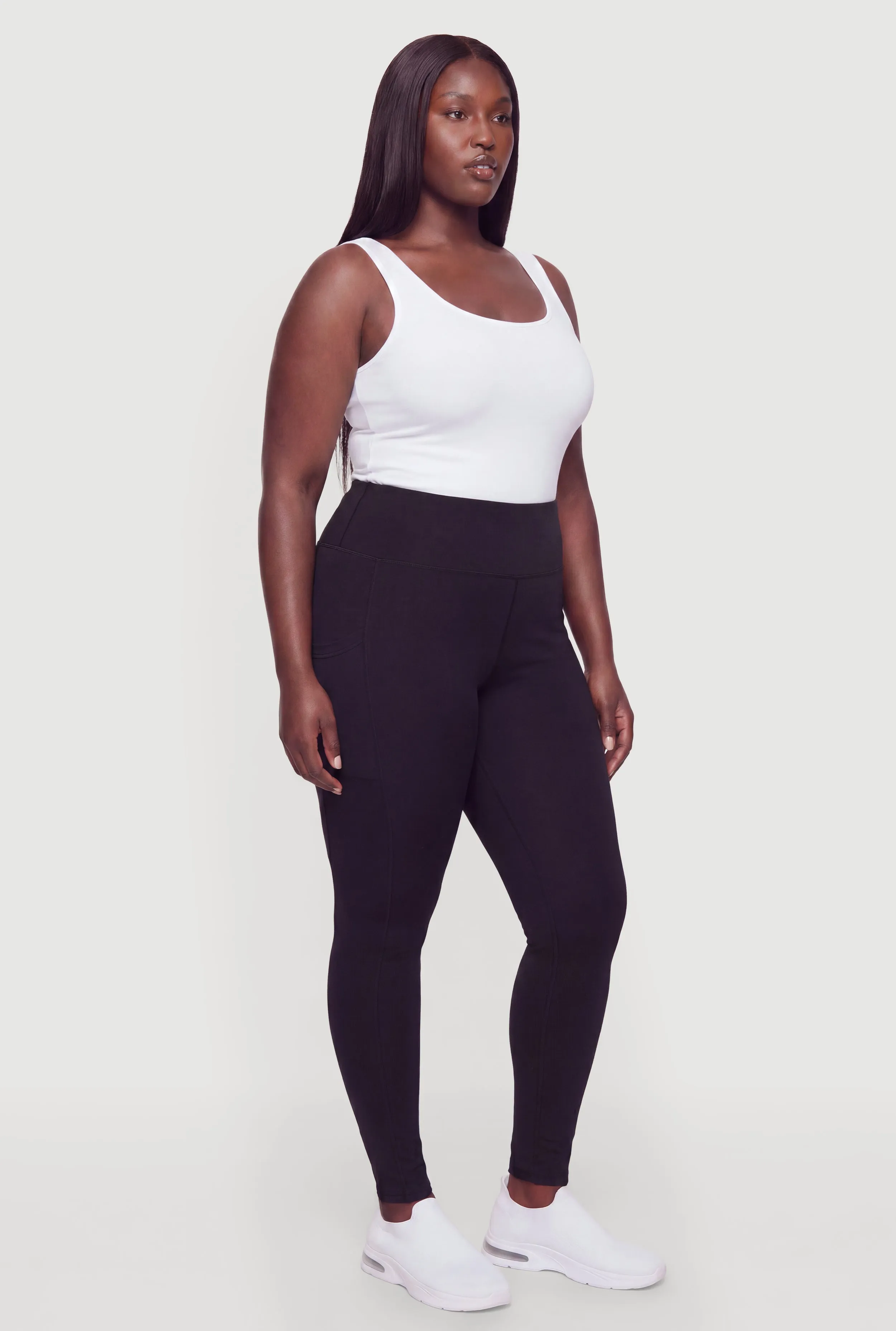 Plus Size High Waist Solid Leggings with Cell Phone Pockets sold by Rainbow product image thumbnail 2