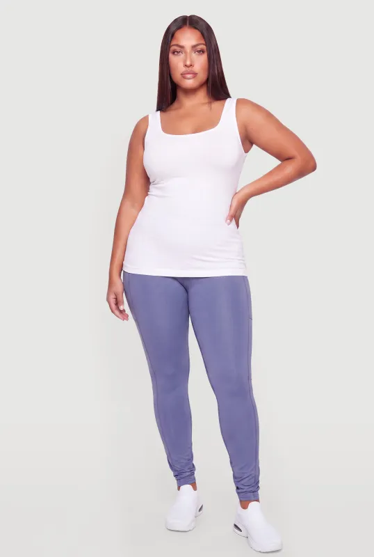 Plus Size High Waist Solid Leggings with Cell Phone Pockets made by Rainbow