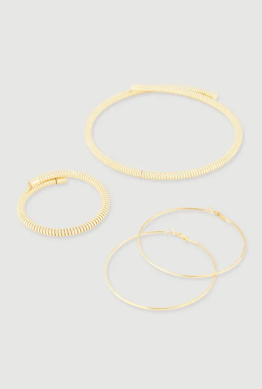 Coil Choker Necklace and Bracelet with Hoop Earrings made by Rainbow