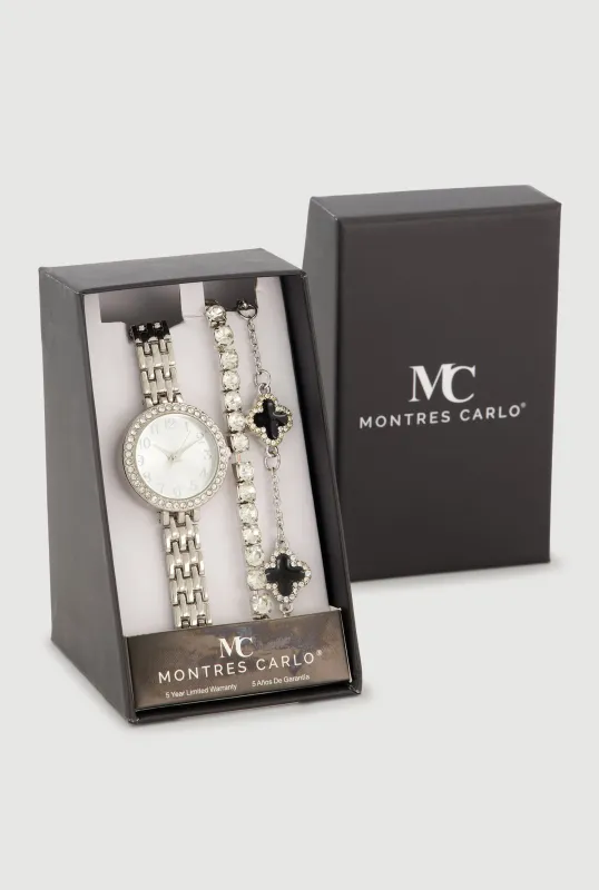 Analog Watch with Stretch and Clover Bracelet 3 Piece Set made by Rainbow