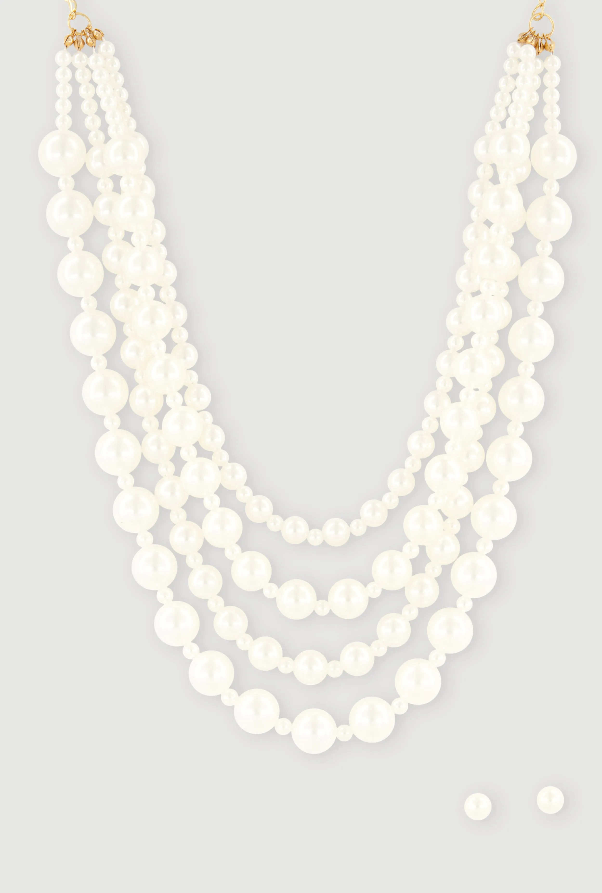 Layered Faux Pearl Necklace and Stud Earrings Set sold by Rainbow product image thumbnail 3