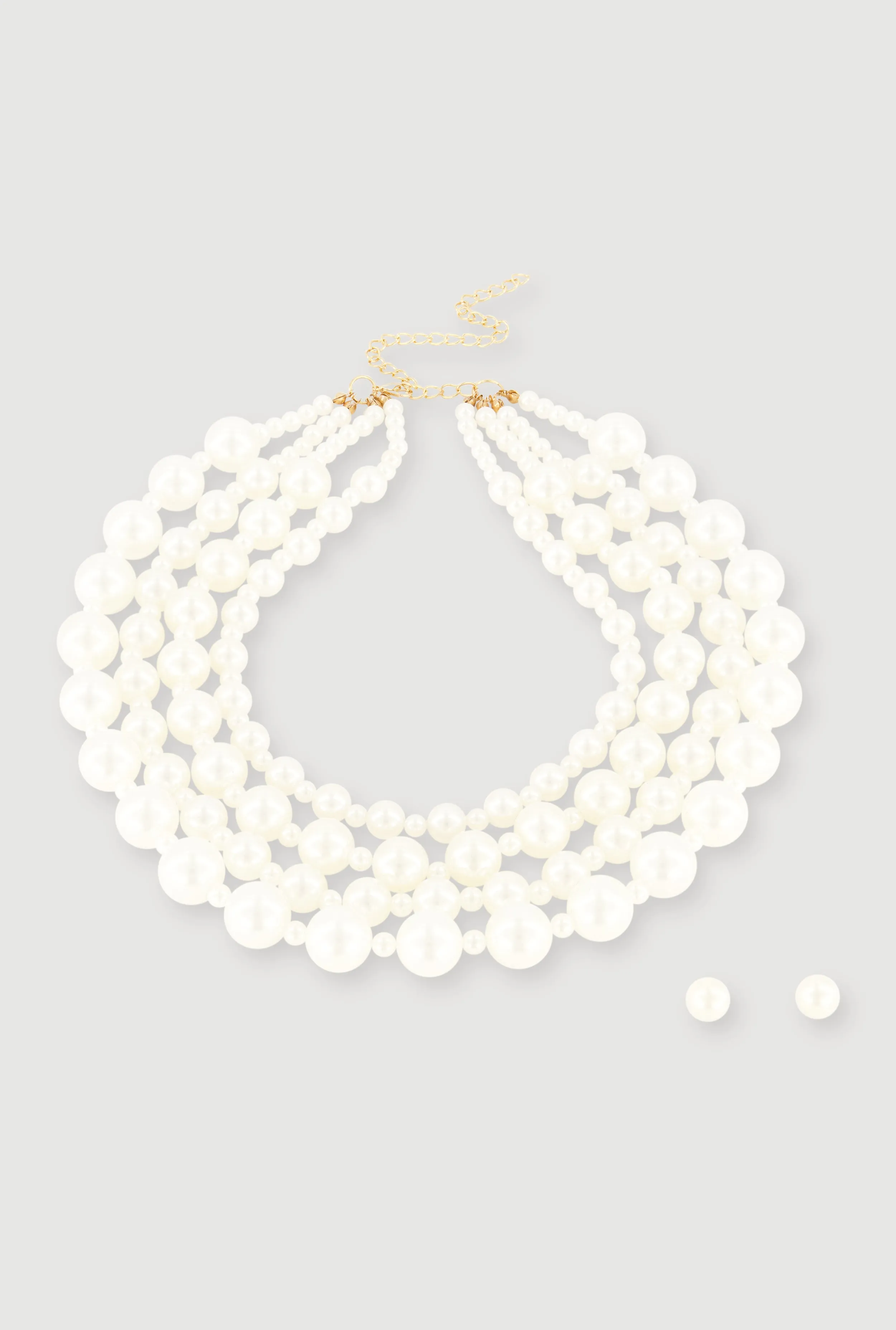 Layered Faux Pearl Necklace and Stud Earrings Set sold by Rainbow