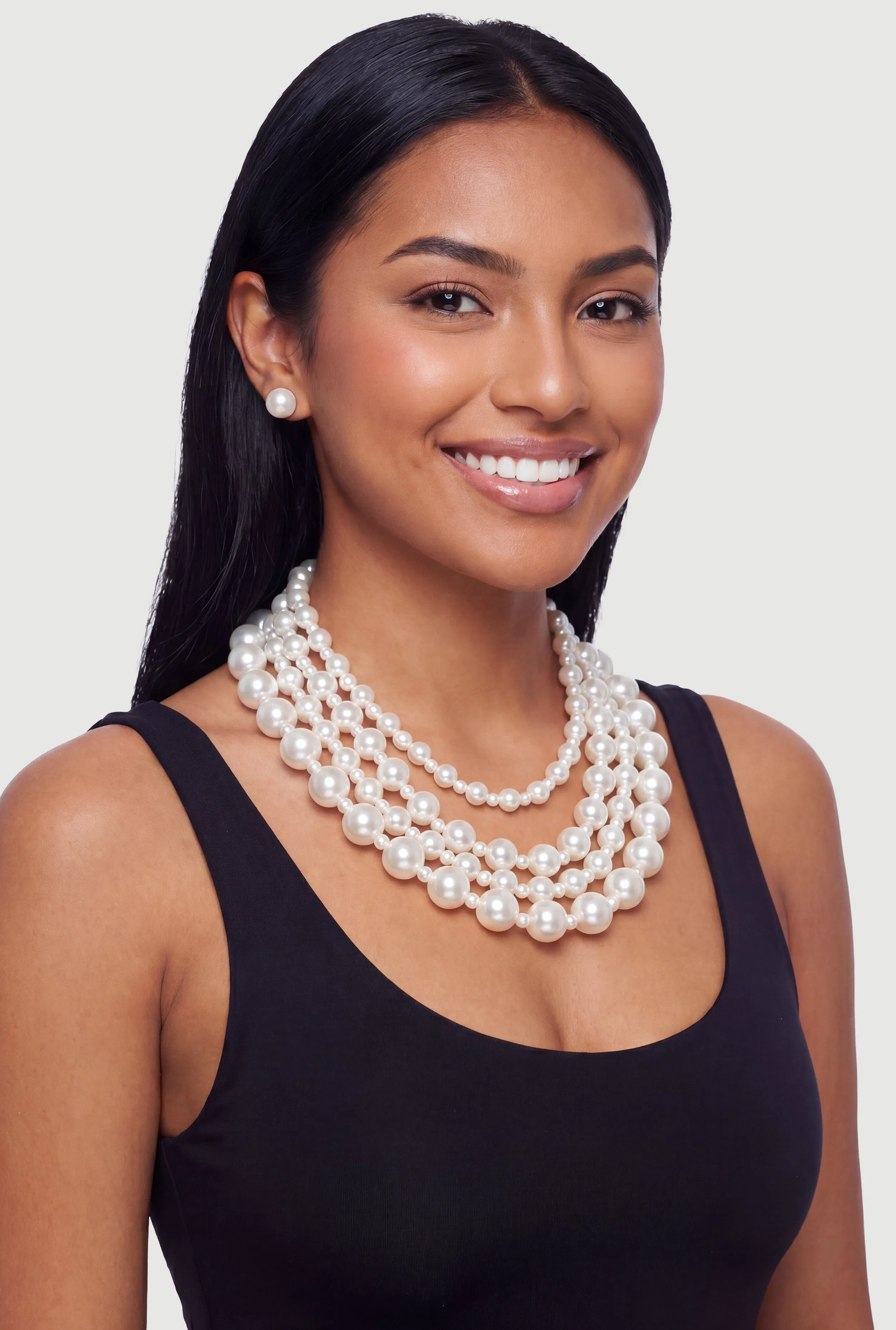 Layered Faux Pearl Necklace and Stud Earrings Set sold by Rainbow product image thumbnail 2