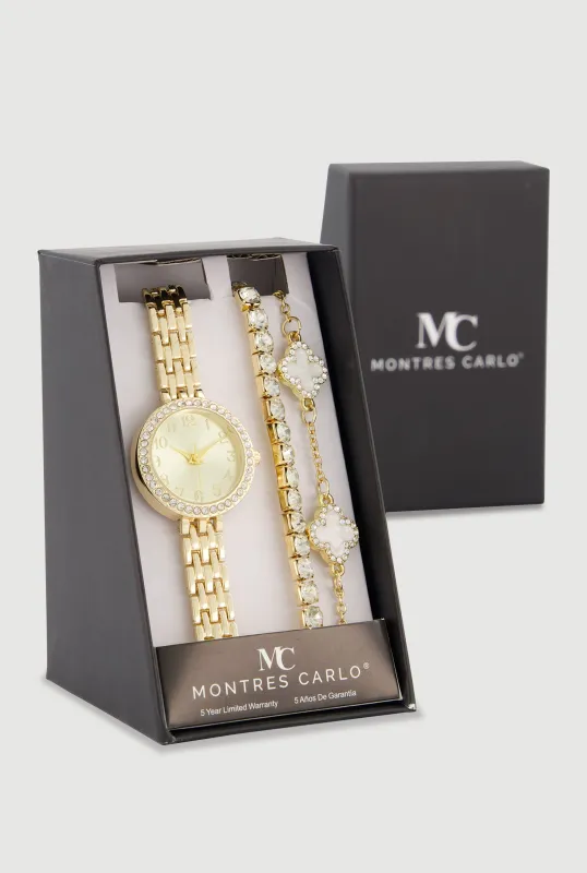 Analog Watch with Stretch and Clover Bracelet 3 Piece Set made by Rainbow